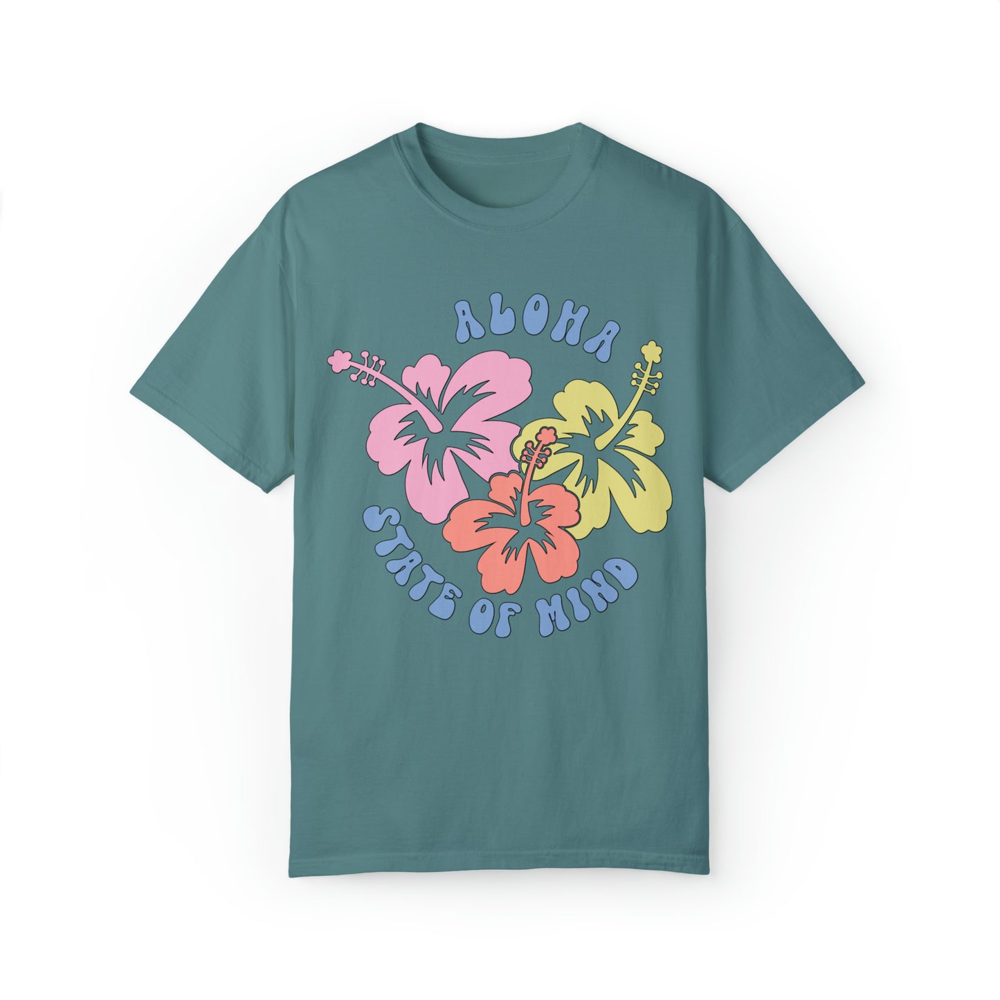 Comfort Colors® aloha state of mind hibiscus floral Tee Nature Tshirt, Summer Tee, hawaii Beachy Tee, beach bum Tee VSCO, stay salty