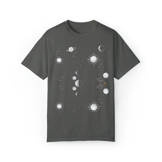 Celestial Shirt, Moon T Shirts, night sky galaxy Graphic Tee, Moon Phase Astrology Astronomy shirt, Comfort Colors Boho Oversized Vintage