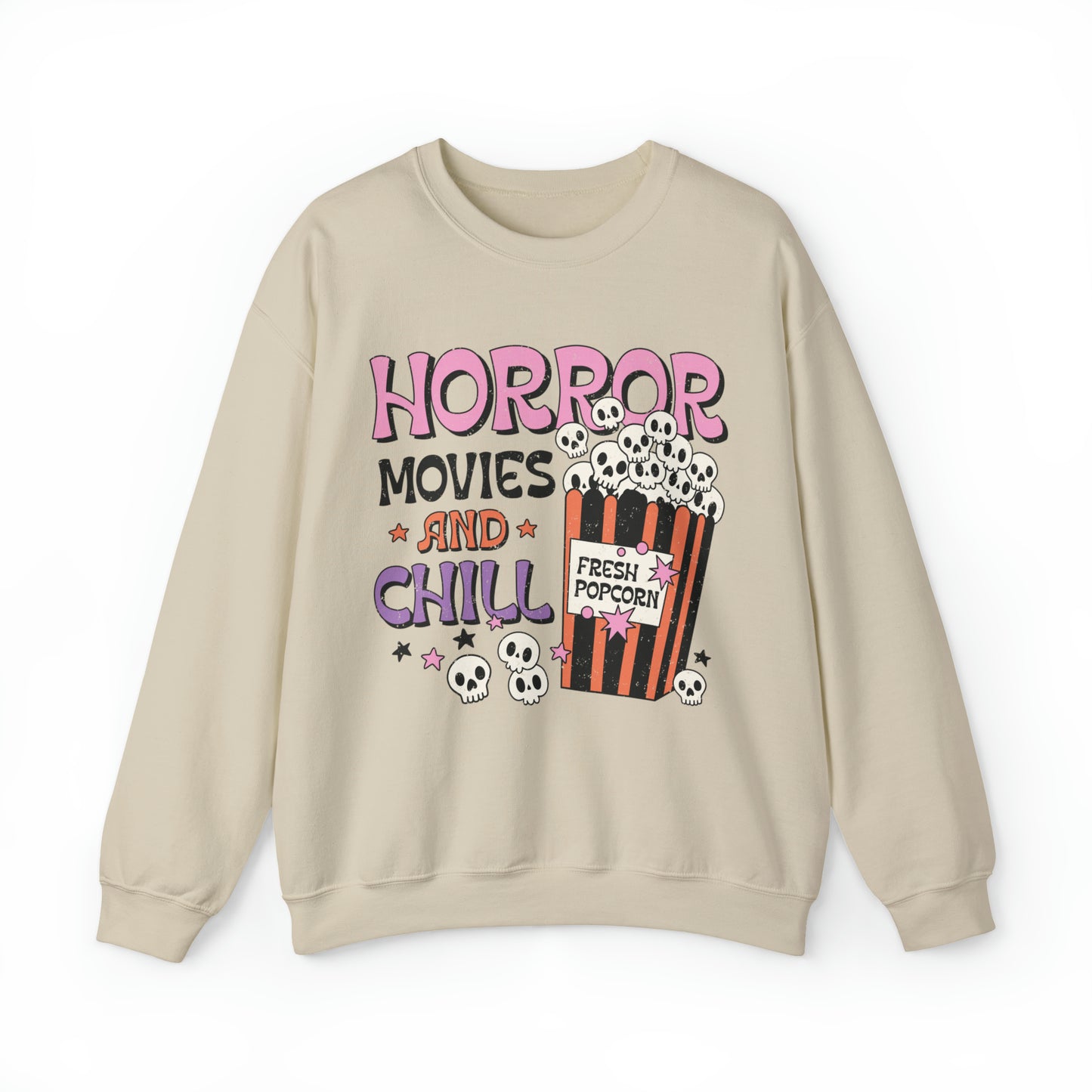 funny horror movies and chill sweatshirt, cute haunted hoodie, spooky sweatshirt, retro halloween sweater, pastel goth outfit, gift idea for autumn fall