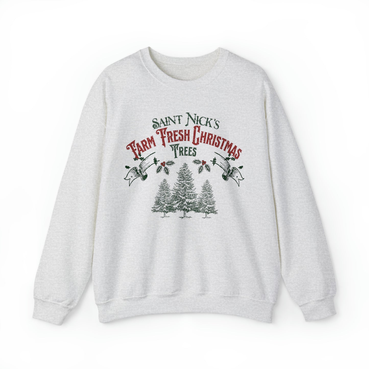 Cute Holiday Sweater, Saint Nick's farm fresh Christmas trees hoodie, Vintage inspired cozy xmas sweatshirt, holly jolly, merry, santa claus