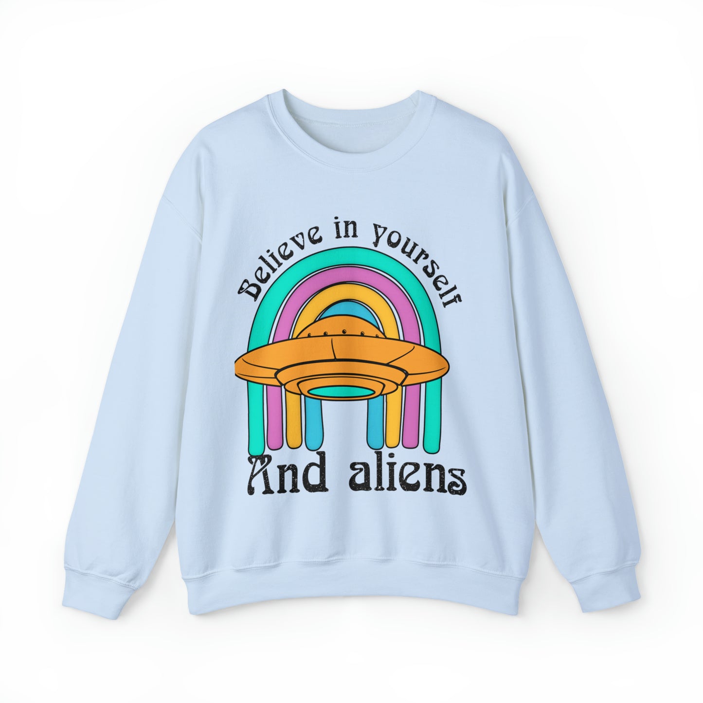 Funny believe in yourself sweatshirt, retro 60s, 70s aesthetic hoodie, aliens sweater, 90s inspired psychadelic shirt