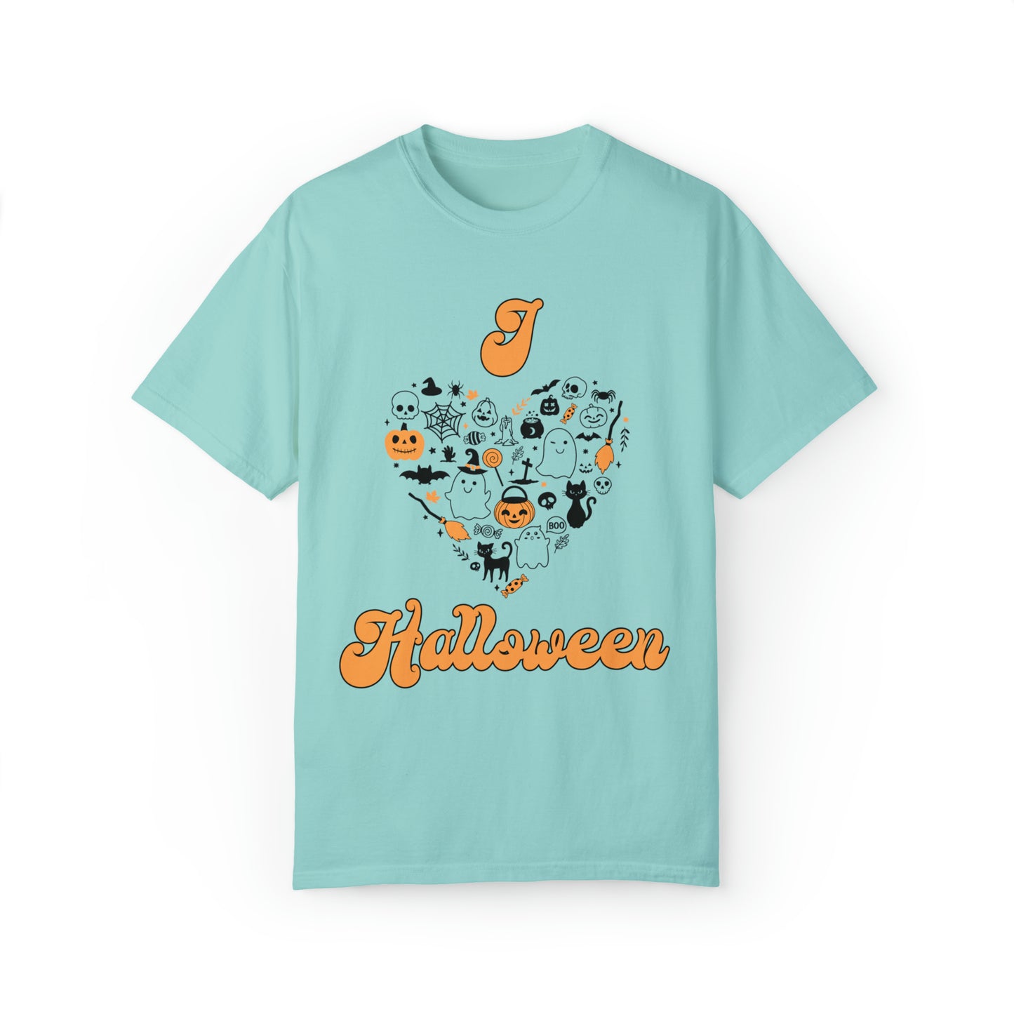 Comfort colors cute i love halloween shirt, retro ghost spooky tee, funny fall tshirt, thanksgiving shirt, back to school design, october