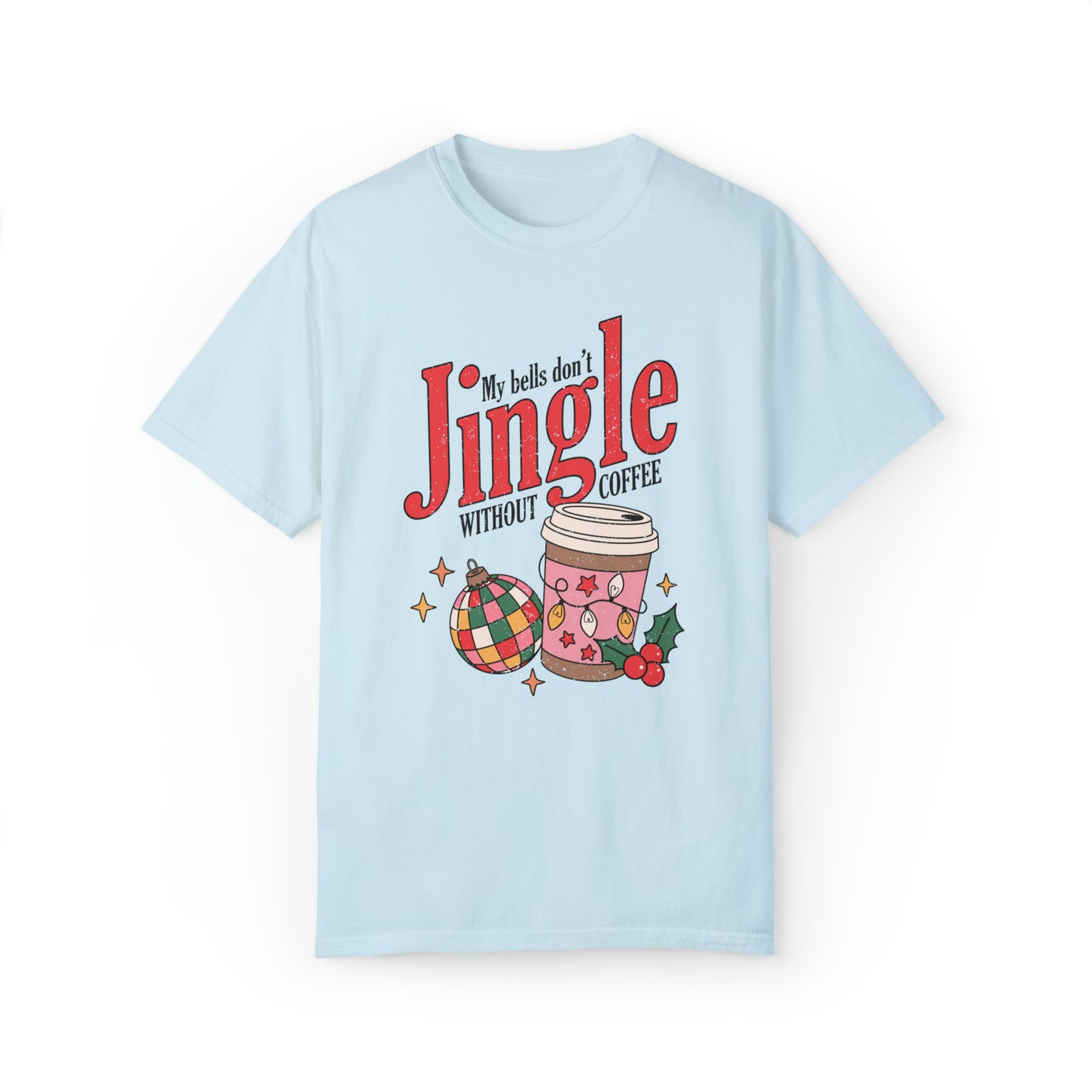 Comfort colors cute coffee lovers christmas shirt, funny jingle bells holiday tshirt, retro groovy disco xmas graphic tee, festive tis the season santa outfit