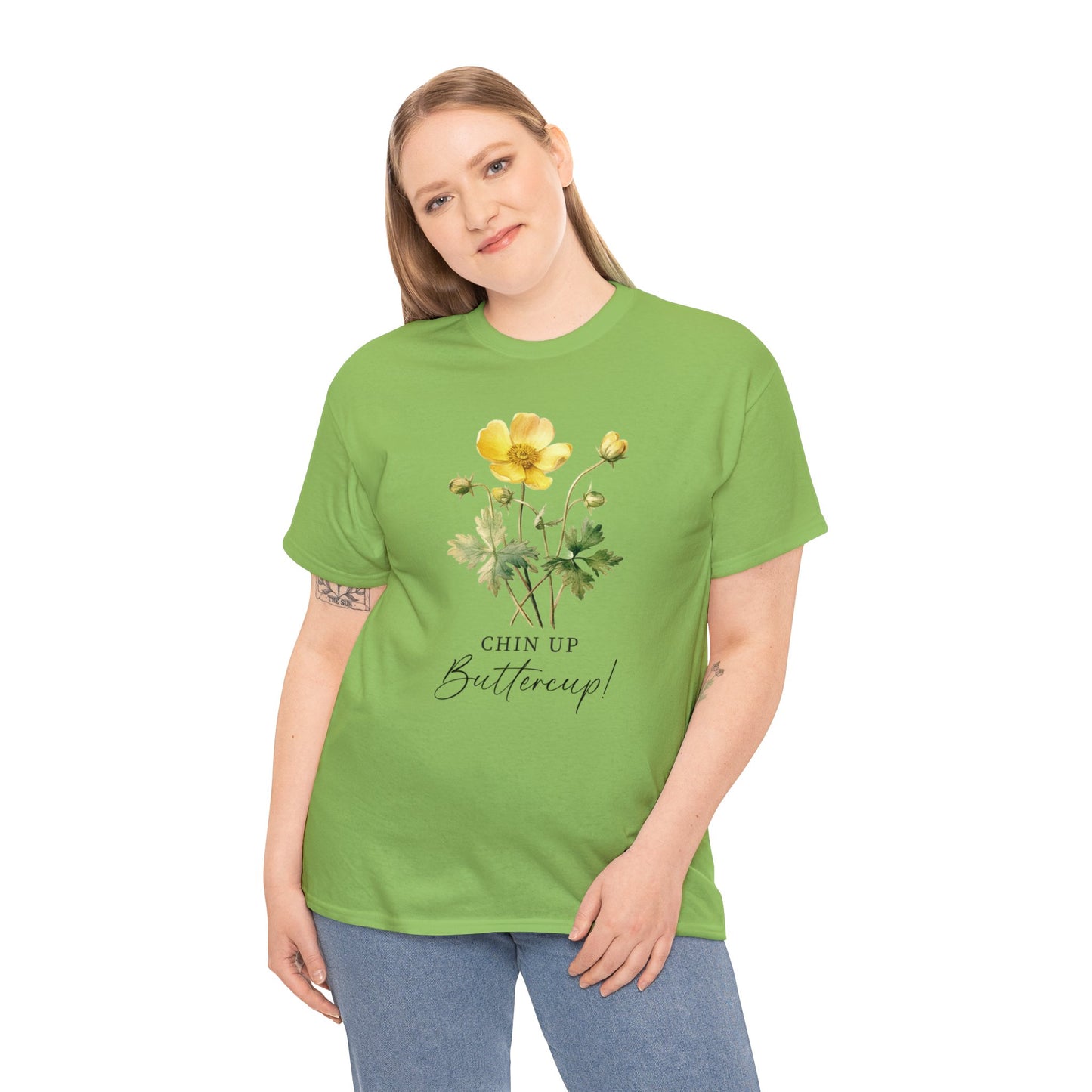 Cute minimalist wildflower tshirt, chin up buttercup postive message shirt, inspirational uplifting good vibe floral tee, happy gift for her