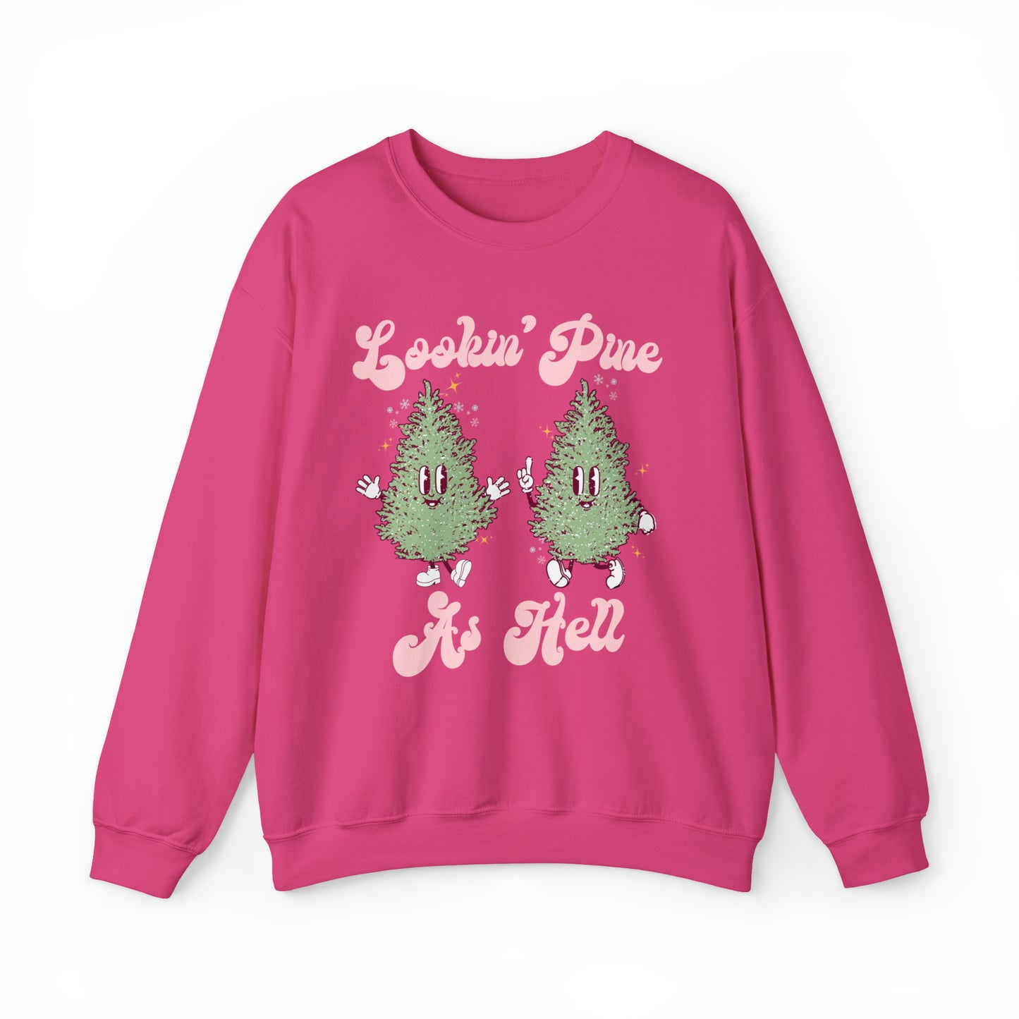 Looking pine as hell funny christmas sweater, cute holiday sweatshirt, retro xmas tree outfit, Groovy winter holiday pun hoodie