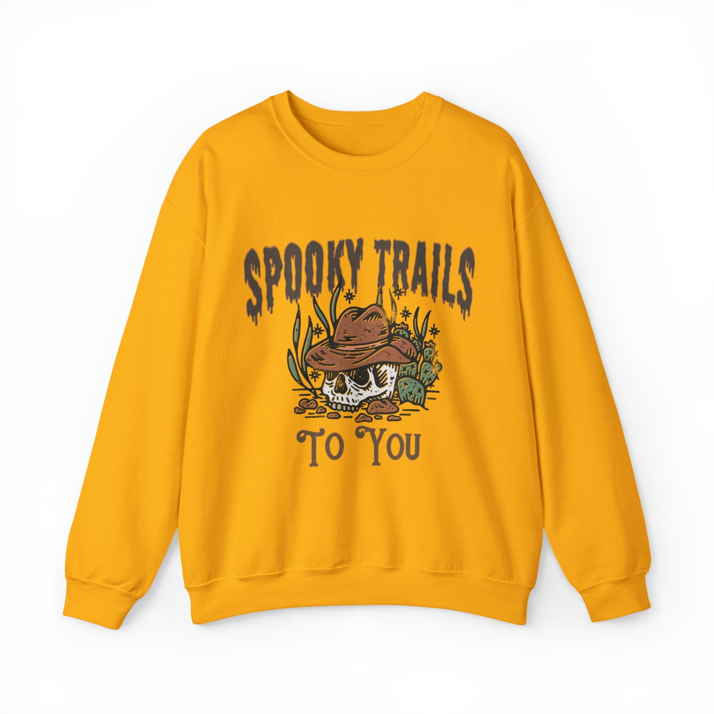 Spooky trails to you western country halloween sweatshirt, funny skeleton cowboy sweater, cute desert cactus hoodie, haunted trendy