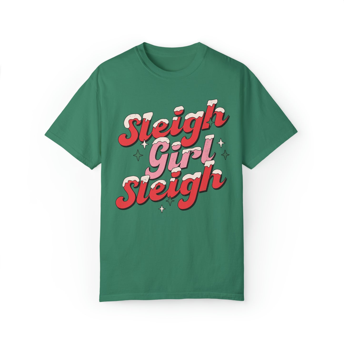 comfort colors sleigh girl sleigh funny christmas tshirt, winter holiday snow distressed graphic tee,  santa cute xmas shirt, tis the season, festive sassy outfit