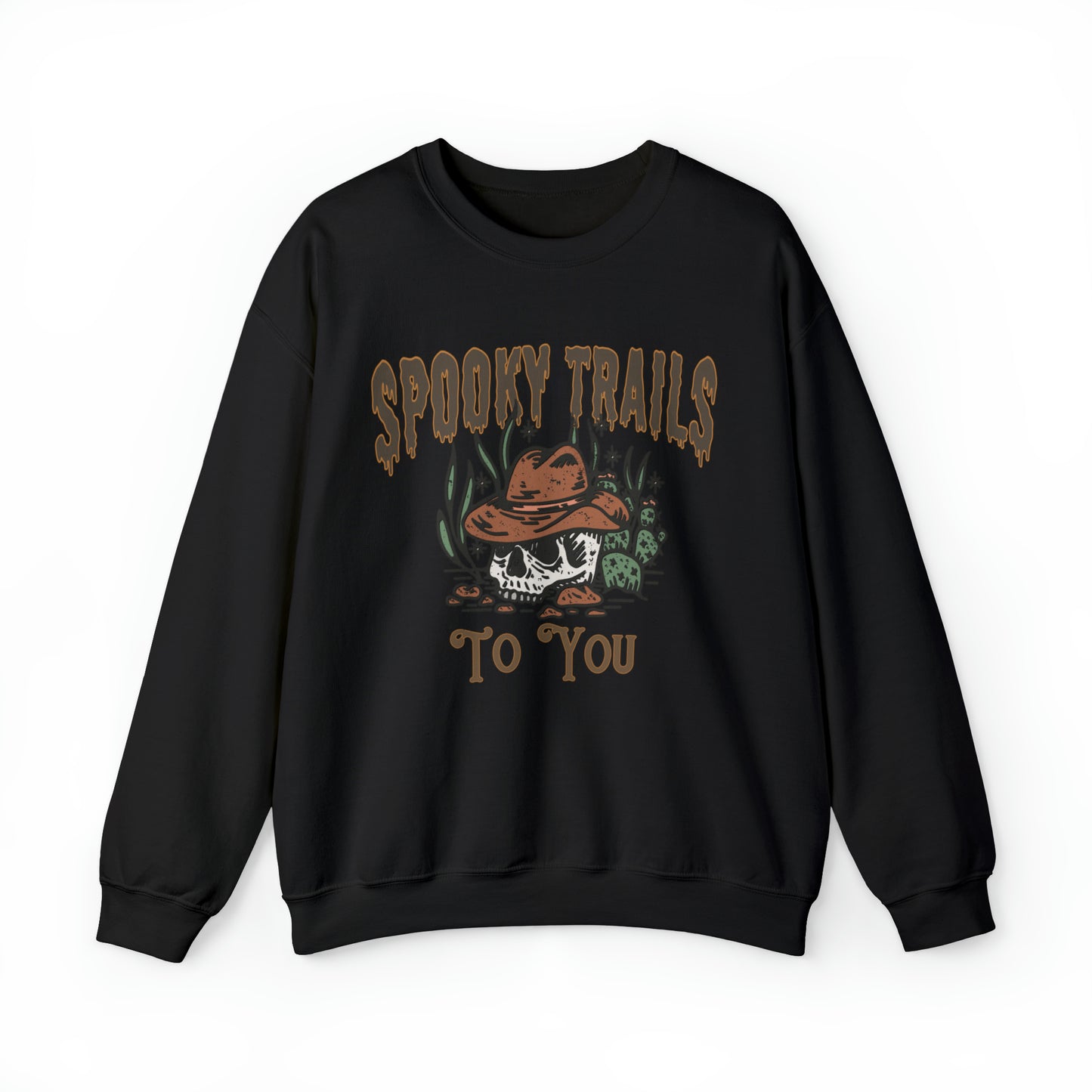 Spooky trails Skeleton cowboy sweatshirt, western halloween hoodie, vintage inspired sweater, rodeo skull desert cactus shirt, haunted tee