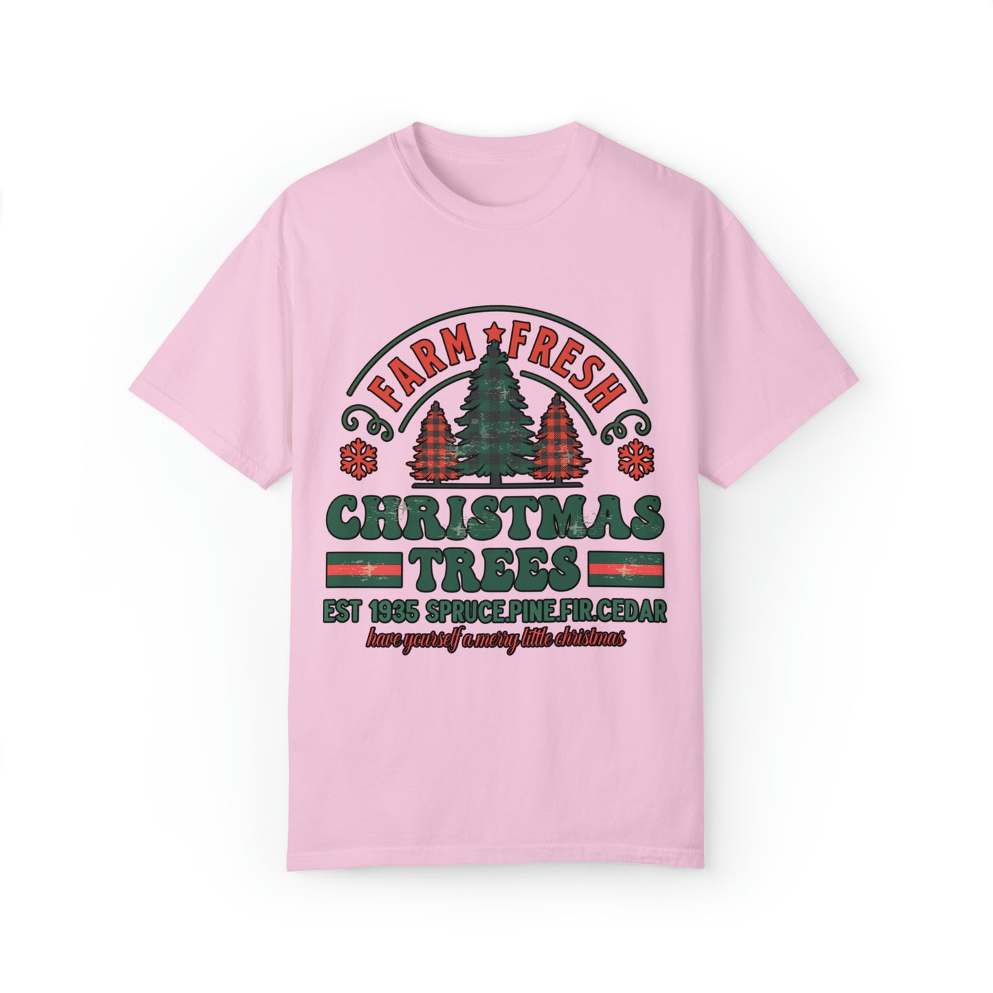 Cute Christmas tree farm tshirt, pink christmas shirt, comfort colors shirt, Groovy retro winter holiday Tee, douglas, fur, pine, spruce outfit