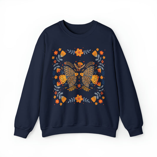 Scandinavian folk art sweatshirt, hygge shirt, boho cottagecore spring flowers hoodie, love birds sweater