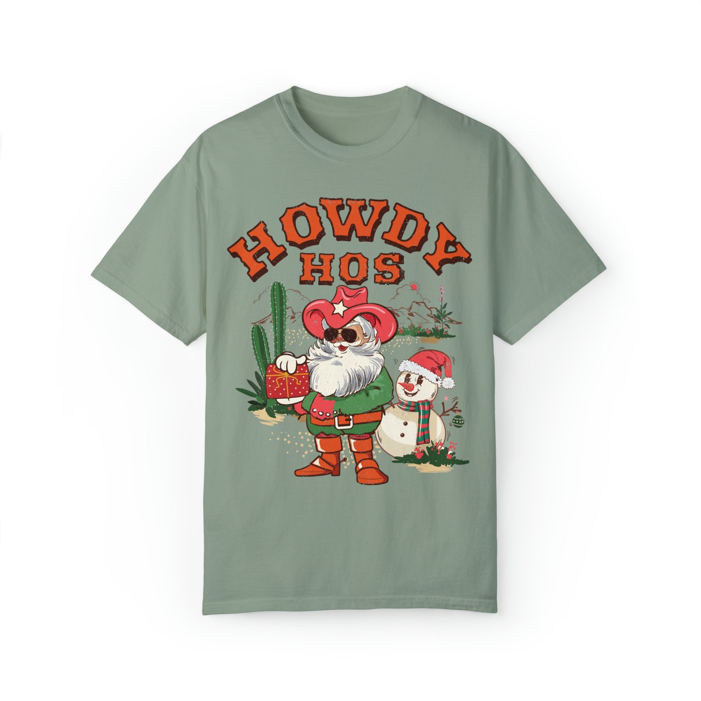 Comfort colors funny cowboy santa howdy hos raunchy christmas tshirt, Cute sassy dirty holiday shirt, retro western xmas rodeo tee party fit