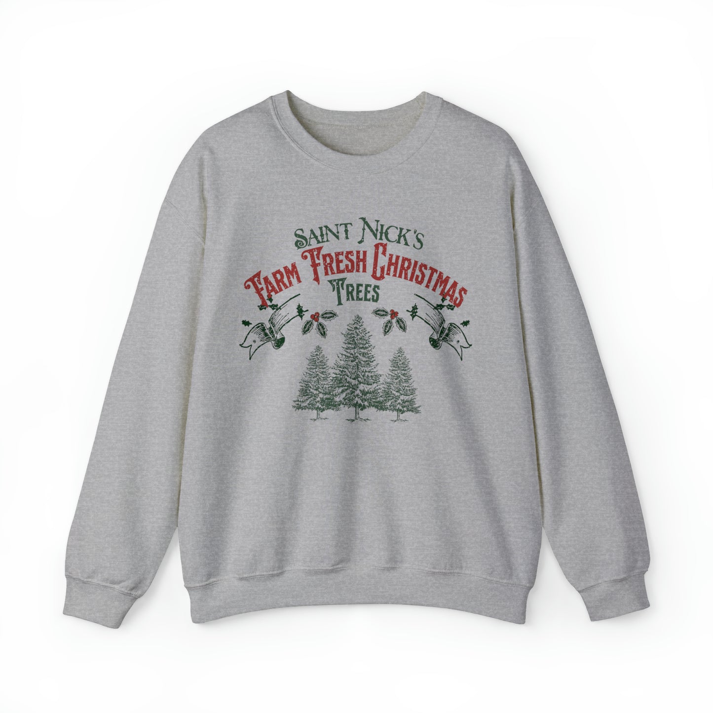 Cute Holiday Sweater, Saint Nick's farm fresh Christmas trees hoodie, Vintage inspired cozy xmas sweatshirt, holly jolly, merry, santa claus