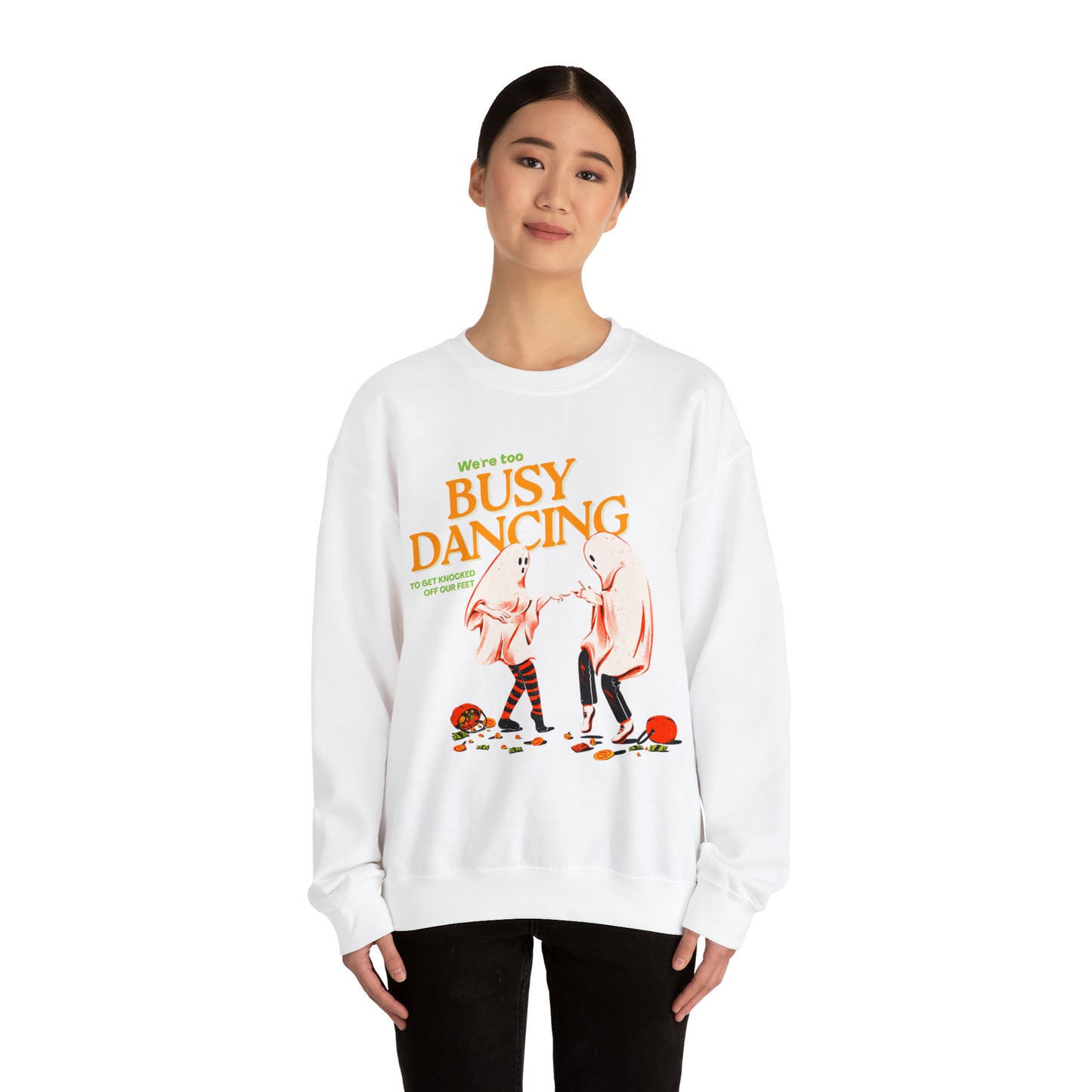 Retro groovy TS lyrics too busy dancing to get knocked off our feet eras halloween concert merch, ghost spooky taylor sweatshirt hoodie