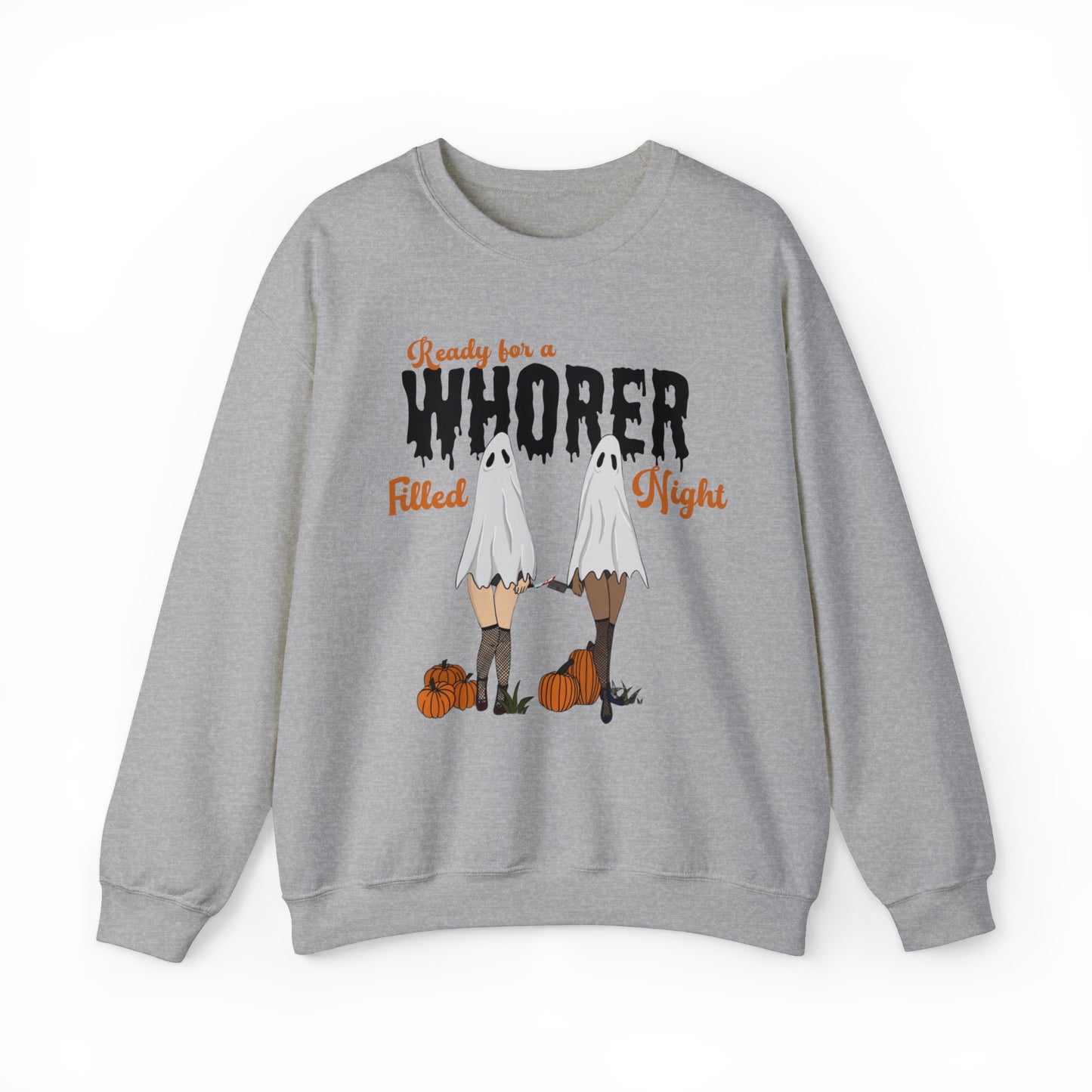 Funny halloween pun sweatshirt, horror whorer pun meme sweater, groovy retro graphic hoodie, spooky season ghost sweats, naughty sweatshirt