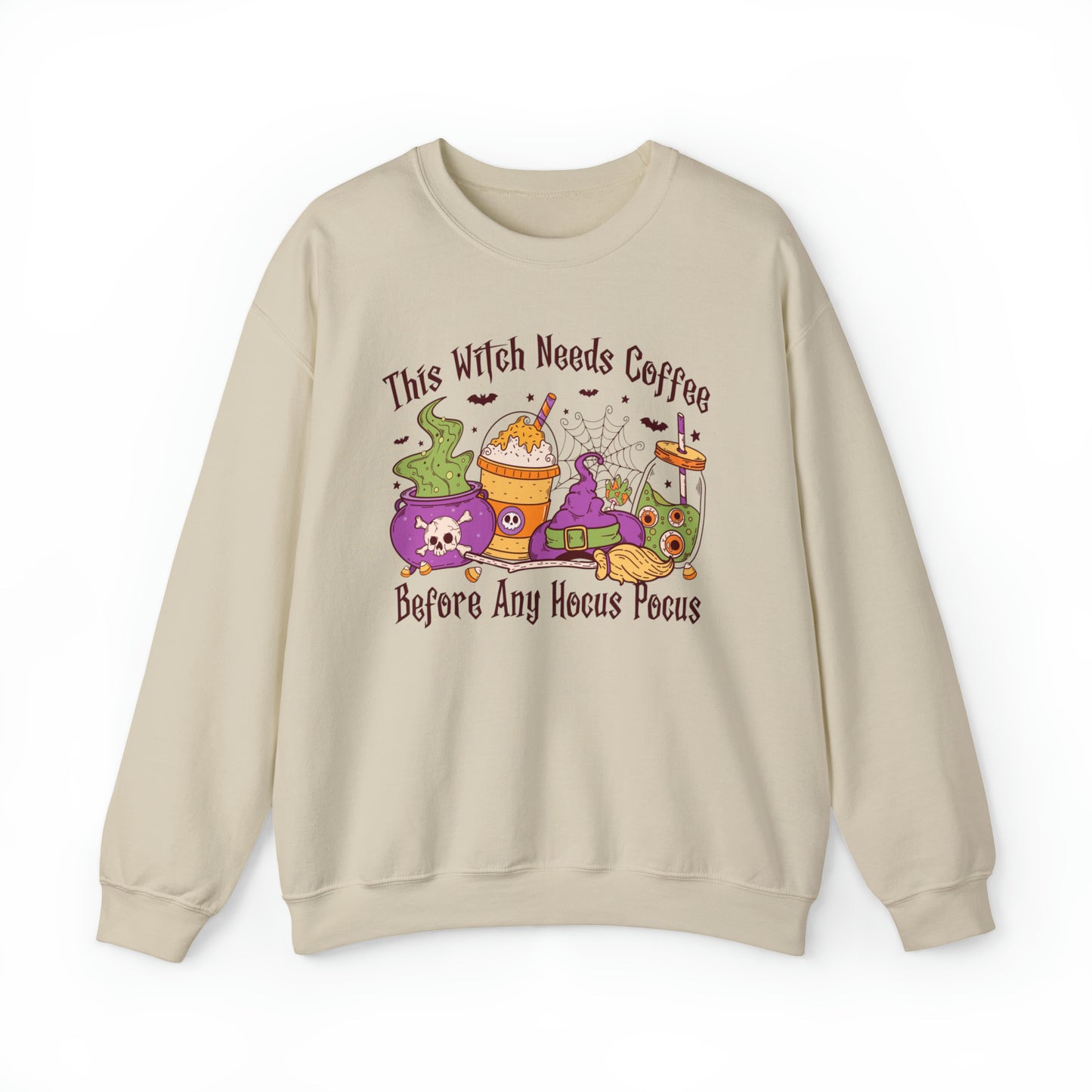 Funny coffee lover witchy halloween sweater, humorous spooky season hoodie, cute hocus pocus sanderson sisters sweats, fall lover sweatshirt, cauldron tee