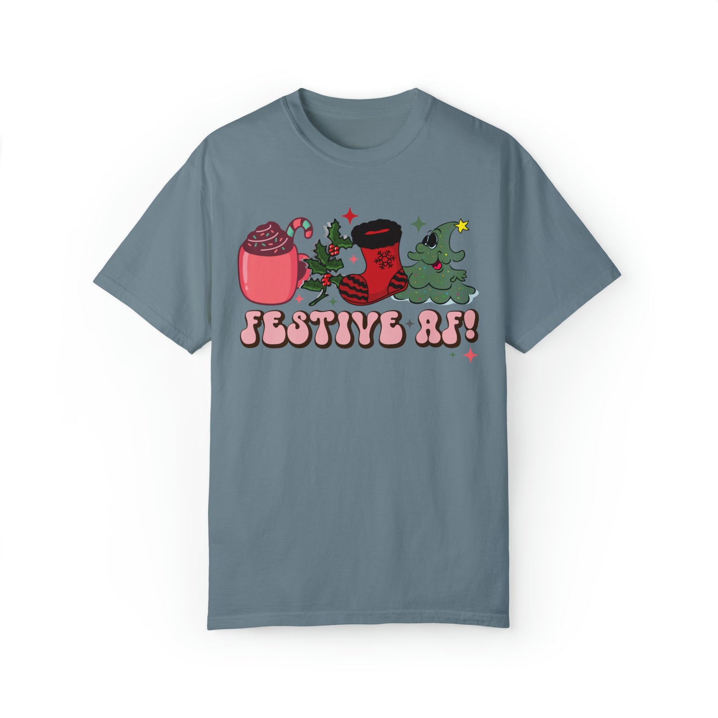 Retro festive AF funy christmas tshirt, comfort colors shirt, cute christmas shirt, retro groovy winter holiday xmas tee, tis the season outfit, merry, jolly