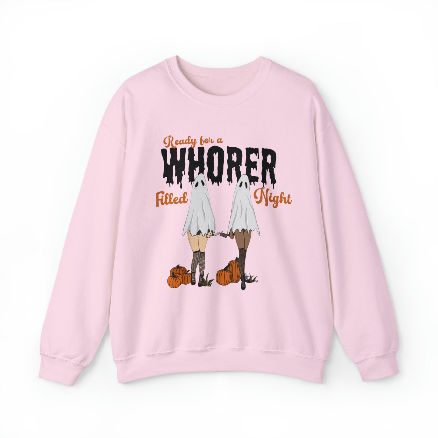 Funny halloween pun sweatshirt, horror whorer pun meme sweater, groovy retro graphic hoodie, spooky season ghost sweats, naughty sweatshirt