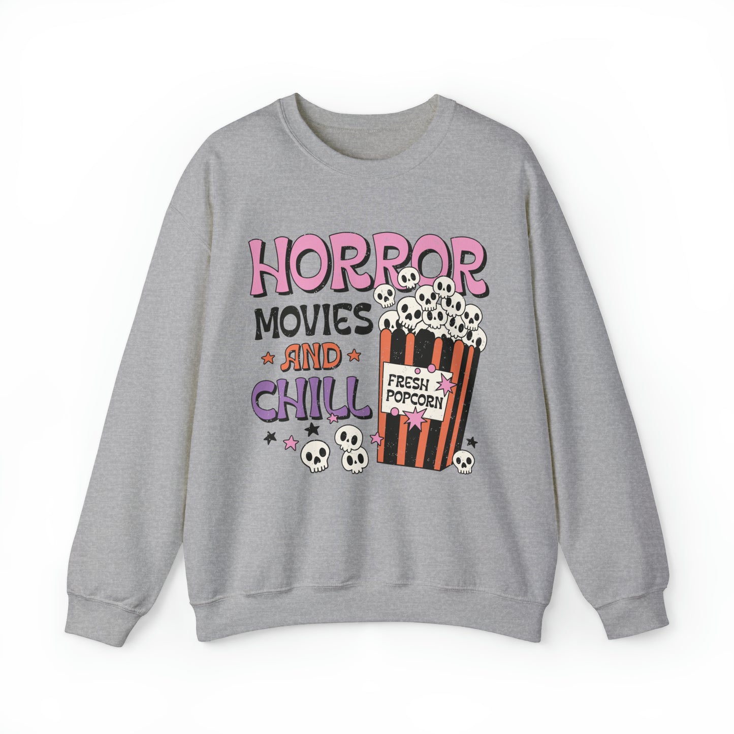 funny horror movies and chill sweatshirt, cute haunted hoodie, spooky sweatshirt, retro halloween sweater, pastel goth outfit, gift idea for autumn fall