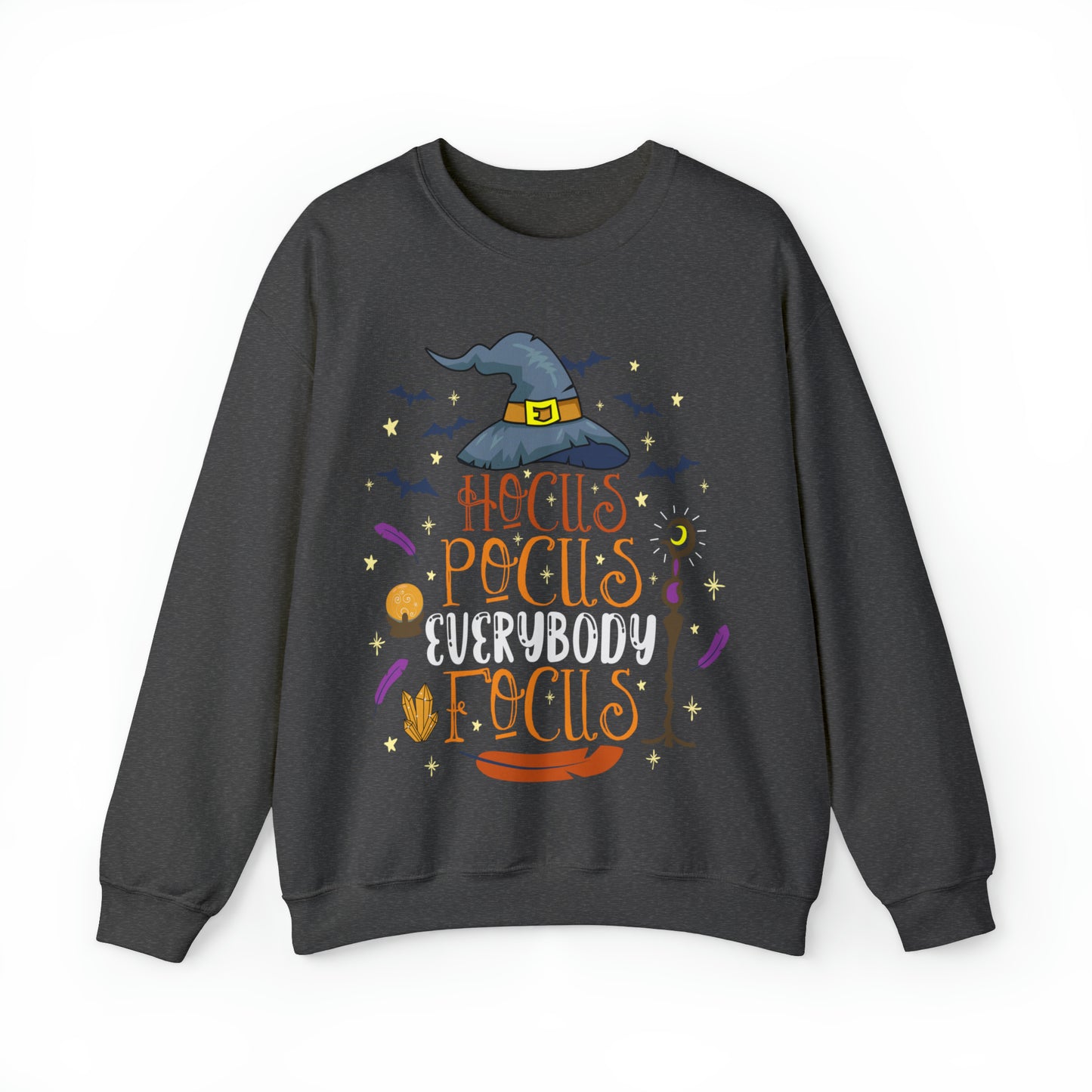 Hocus pocus everybody focus funny teacher halloween sweatshirt, cute boho witch fall autumn hoodie, magical sweater gift for educator