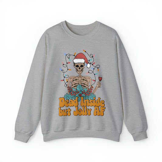 Dead inside but jolly AF, funny christmas sweater, skeleton xmas sweatshirt, groovy holiday hoodie