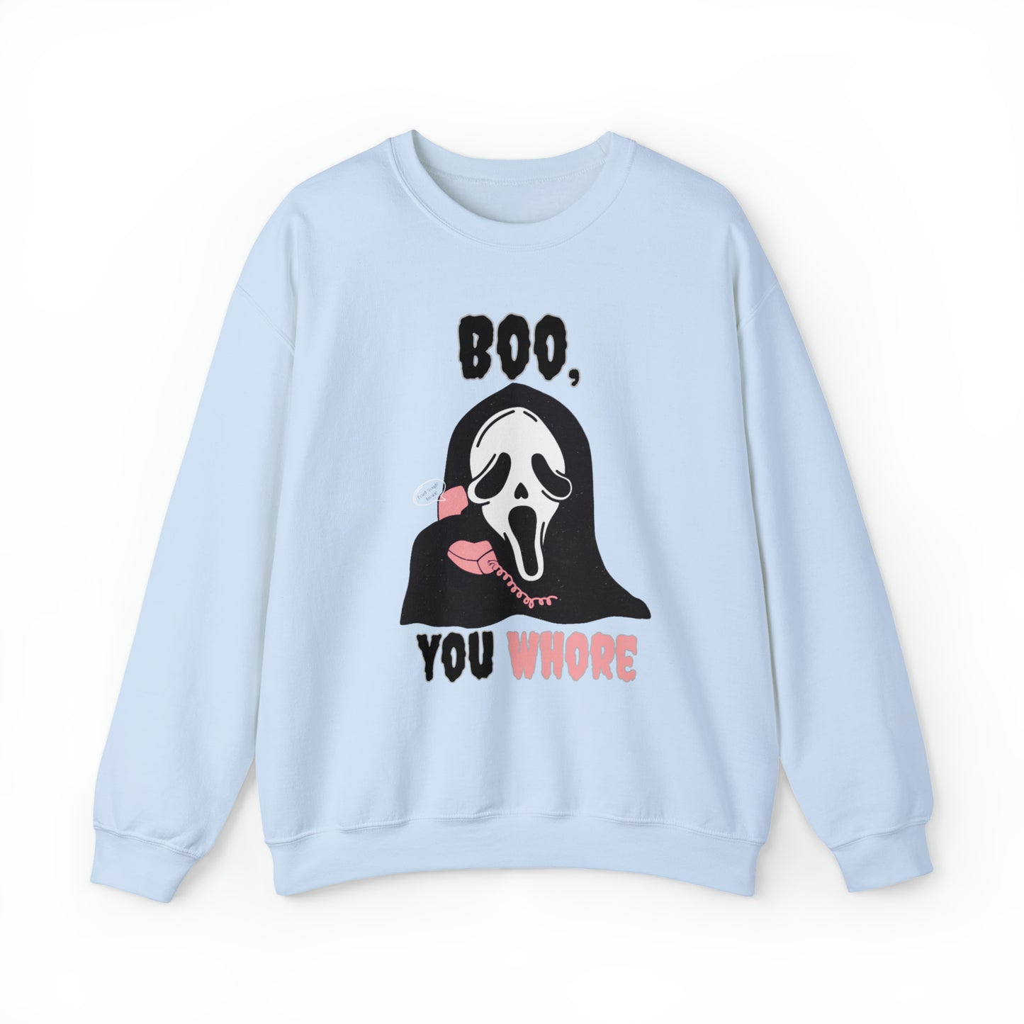 Funny boo you whore ghost face scream mean girls mash up halloween sweatshirt, vintage scary movie sweater, pumpkin patch hoody, spooky season sweats, groovy