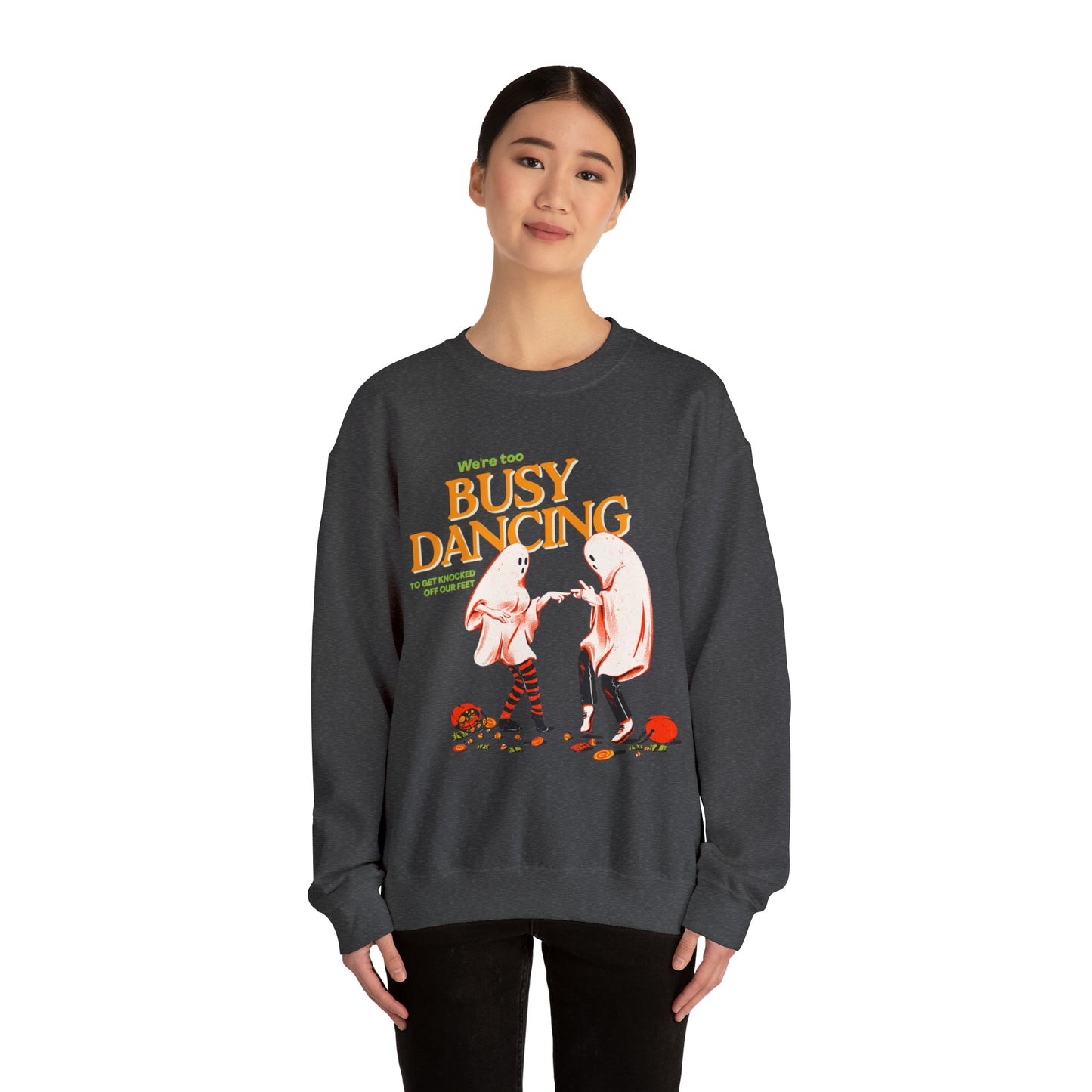 Retro groovy TS lyrics too busy dancing to get knocked off our feet eras halloween concert merch, ghost spooky taylor sweatshirt hoodie