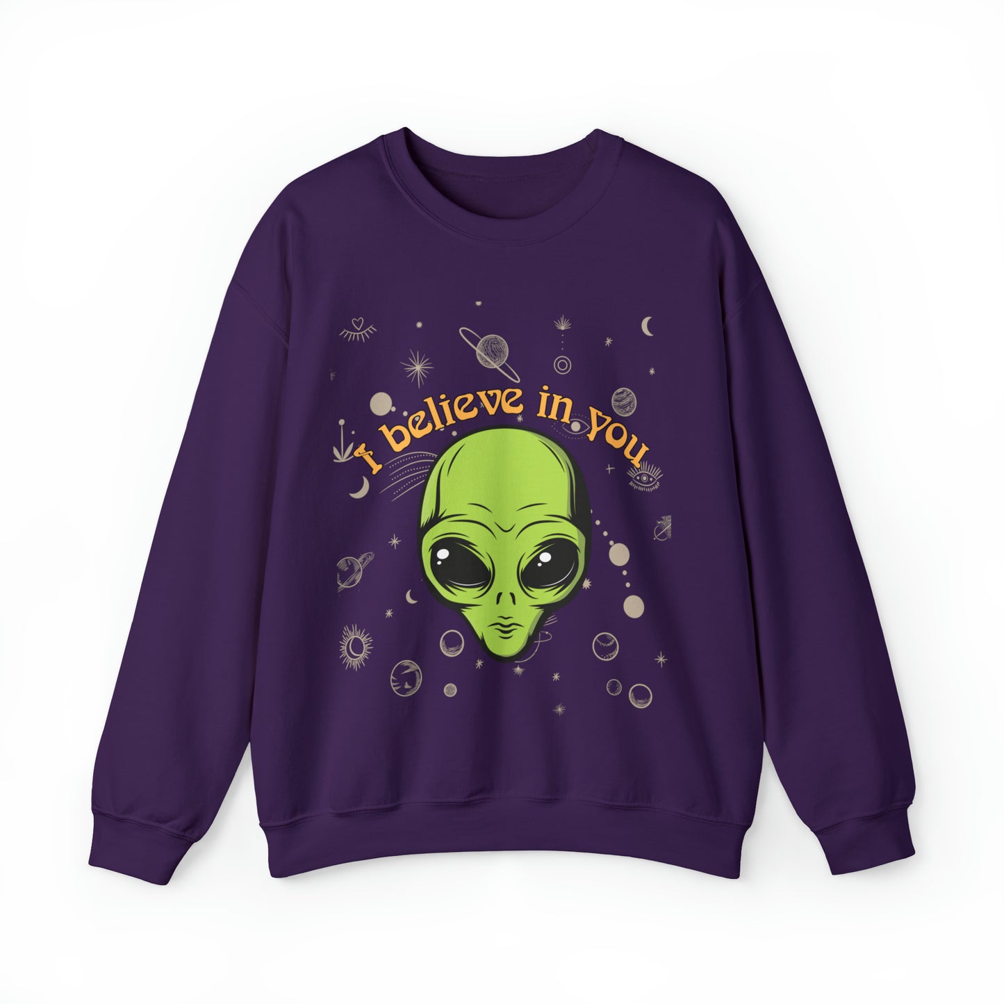 I believe in you positive alien sweatshirt, psychadelic extra terrestrial hoodie, 90s aesthetic good vibes sweater