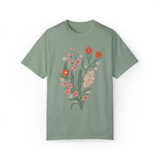 Comfort colors vintage inspired retro floral bouquet tshirt, groovy 60s 70s aesthetic botanical shirt, boho cottagecore wild flowers tee