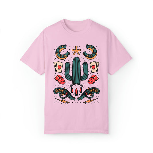 Western Halloween tarot card cactus in vintage tattoo style, retro cowboy tshirt, southwest clothing design, comfort colors, boho fall shirt