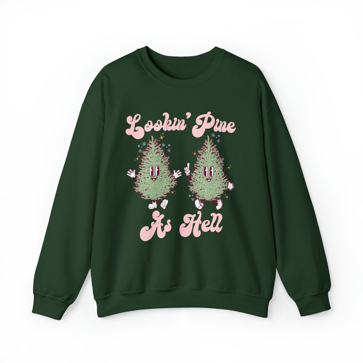 Looking pine as hell funny christmas sweater, cute holiday sweatshirt, retro xmas tree outfit, Groovy winter holiday pun hoodie