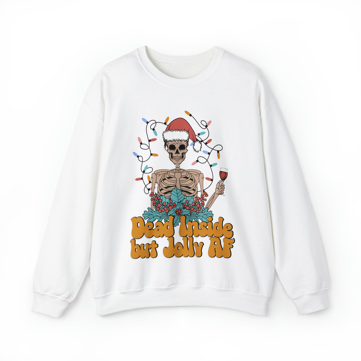 Dead inside but jolly AF, funny christmas sweater, skeleton xmas sweatshirt, groovy holiday hoodie