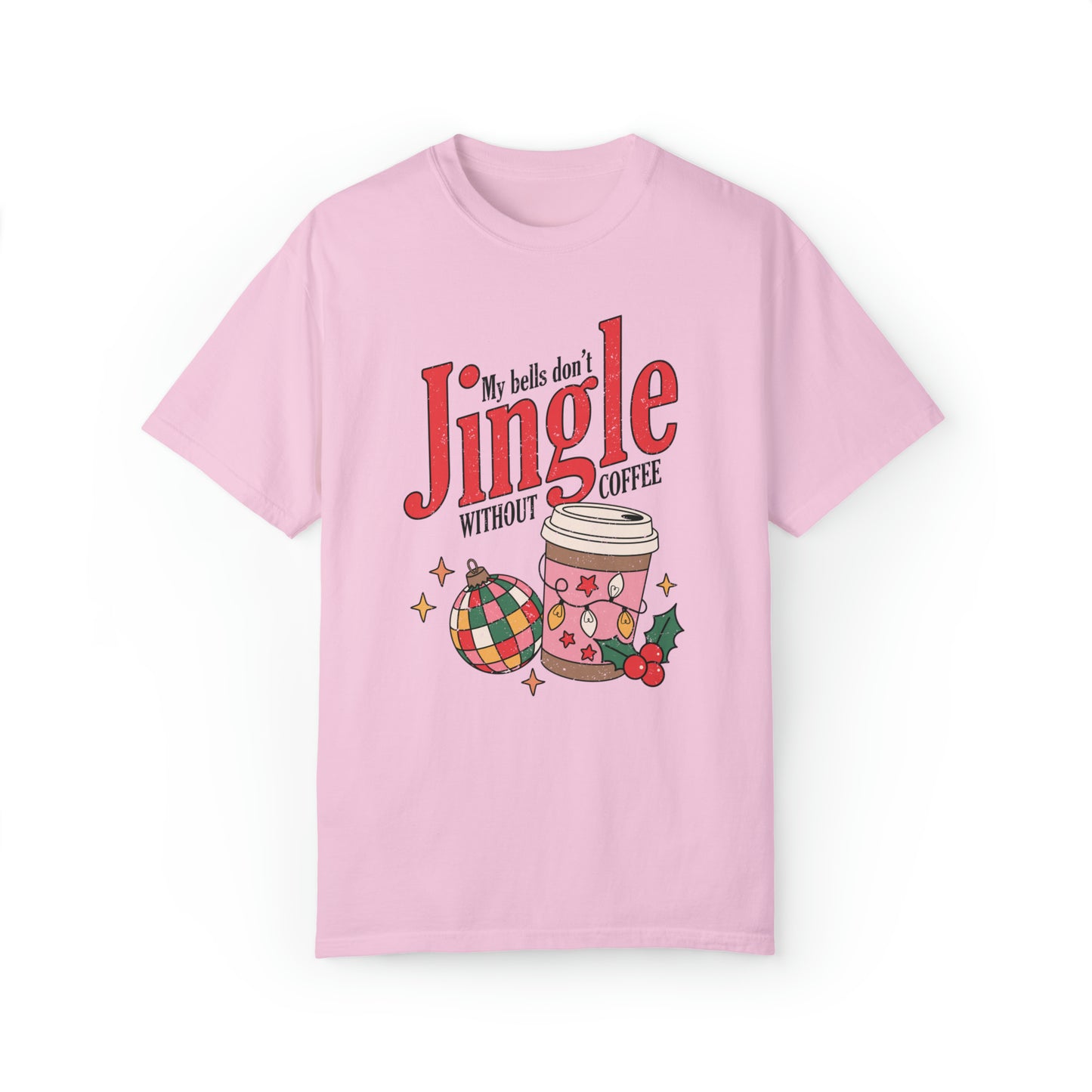 Comfort colors cute coffee lovers christmas shirt, funny jingle bells holiday tshirt, retro groovy disco xmas graphic tee, festive tis the season santa outfit