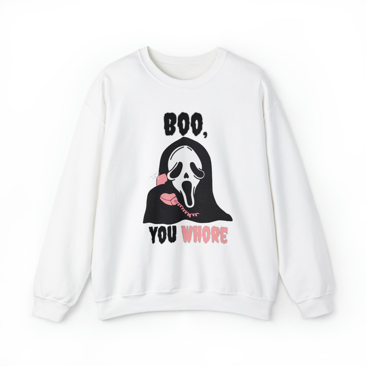 Funny boo you whore ghost face scream mean girls mash up halloween sweatshirt, vintage scary movie sweater, pumpkin patch hoody, spooky season sweats, groovy