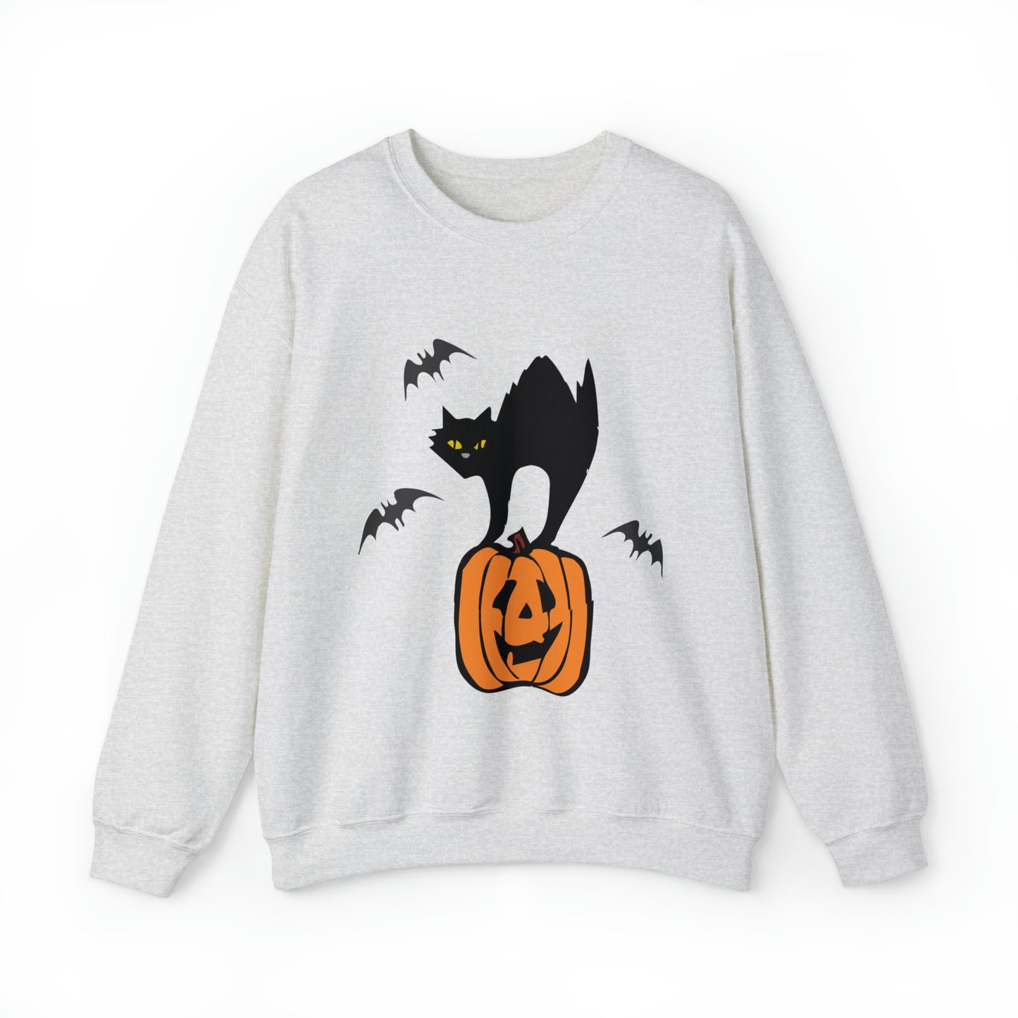 Funny black cat on a pumpkin Sweatshirt, cute jack o lantern and bats halloween hoodie, vintage hand drawn spooky sweater, boho fall autumn