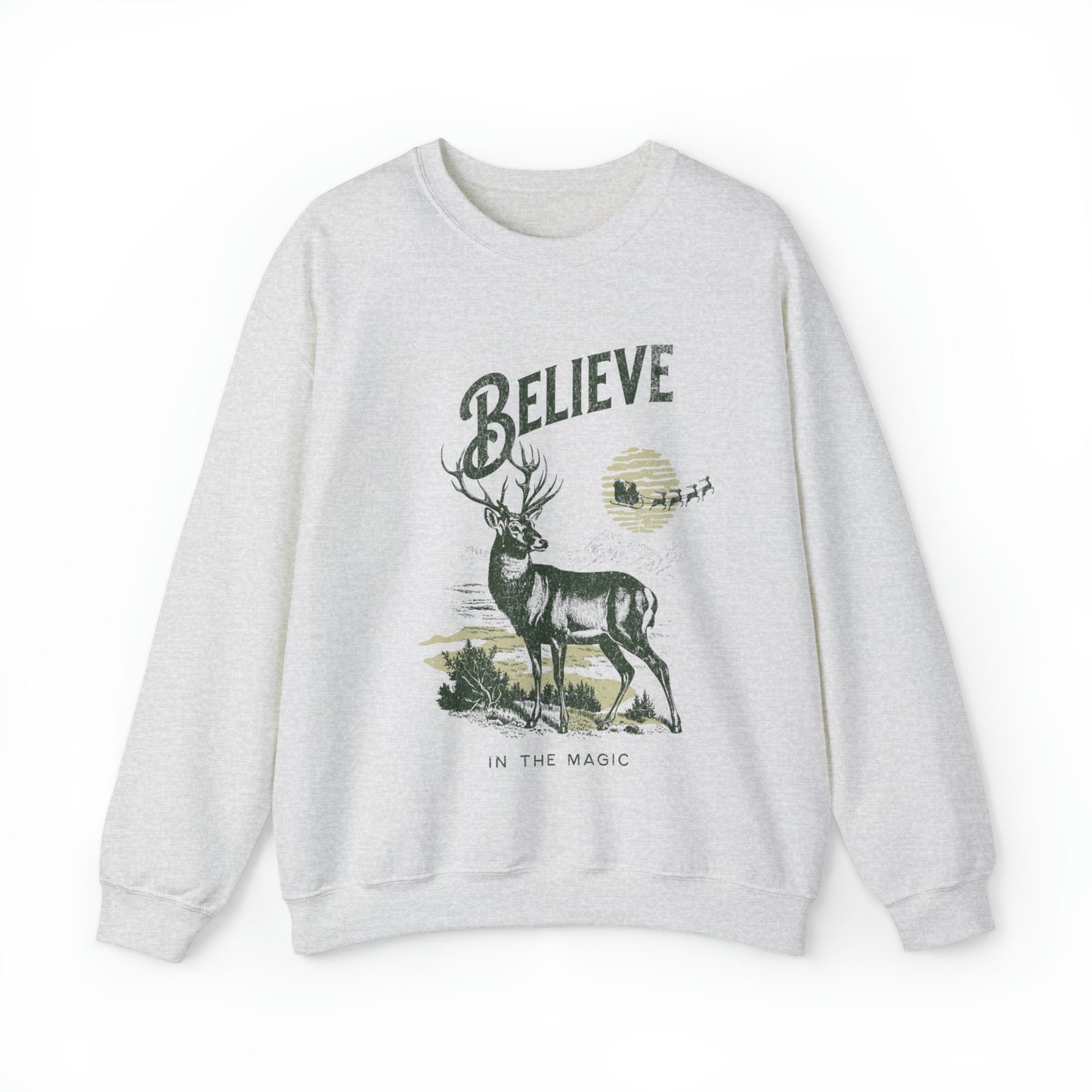 Cute vintage inspired reindeer sweatshirt, north pole santa claus sweater, believe in the magic christmas hoodie, winter holiday holly jolly outfit, merry xmas