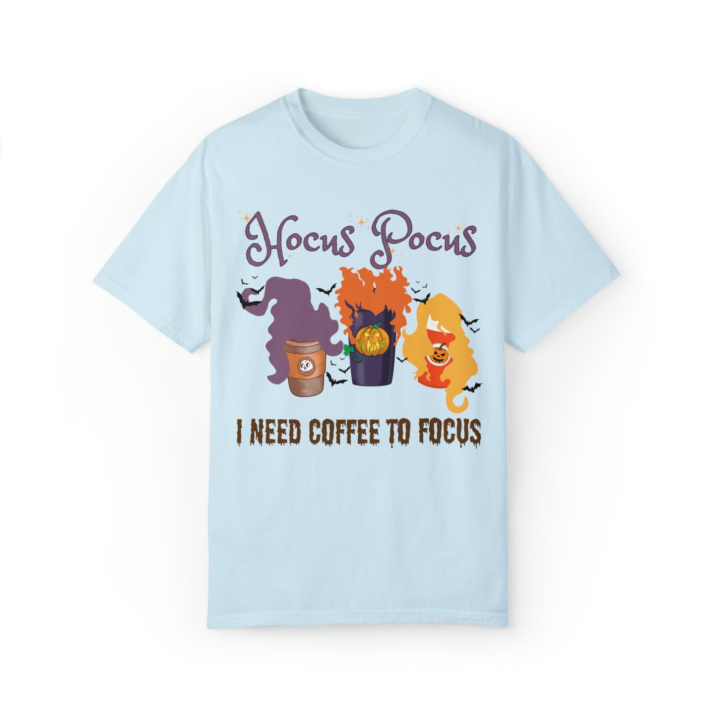 Comfort colors funny hocus pocus I need coffee focus sanderson sisters halloween witch tshirt, groovy retro fall autumn spooky season shirt