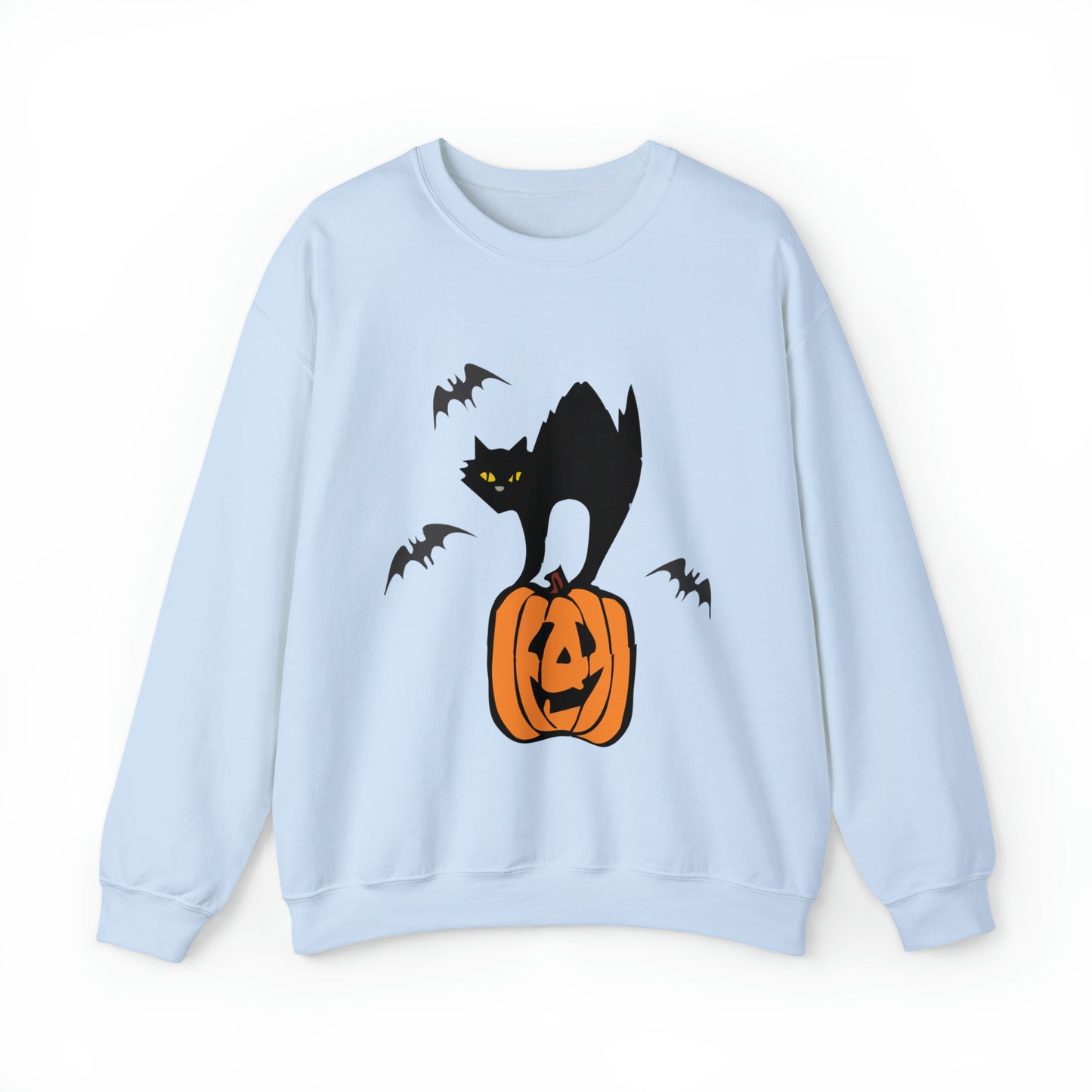 Funny black cat on a pumpkin Sweatshirt, cute jack o lantern and bats halloween hoodie, vintage hand drawn spooky sweater, boho fall autumn