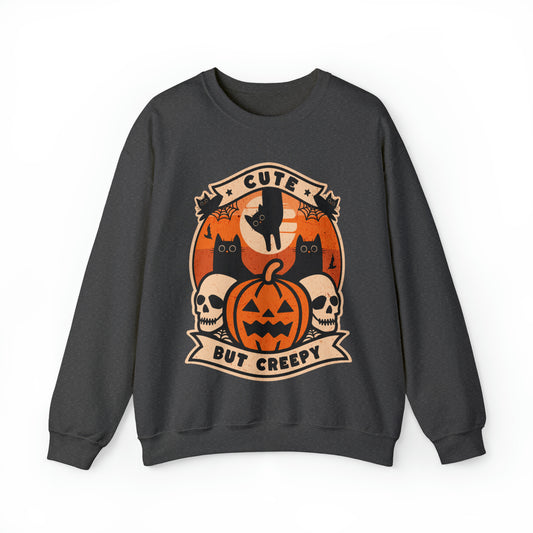 Cute but creepy black cat halloween sweatshirt, funny retro spooky season holiday sweater, retro boho cottagcore fall autumn hoodie, witch