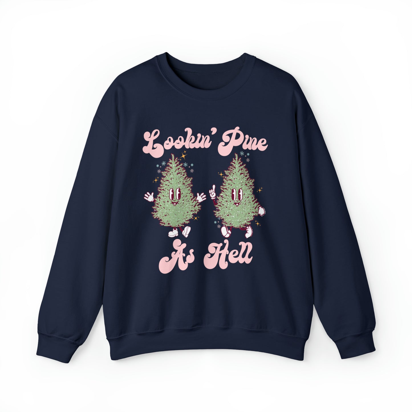 Looking pine as hell funny christmas sweater, cute holiday sweatshirt, retro xmas tree outfit, Groovy winter holiday pun hoodie