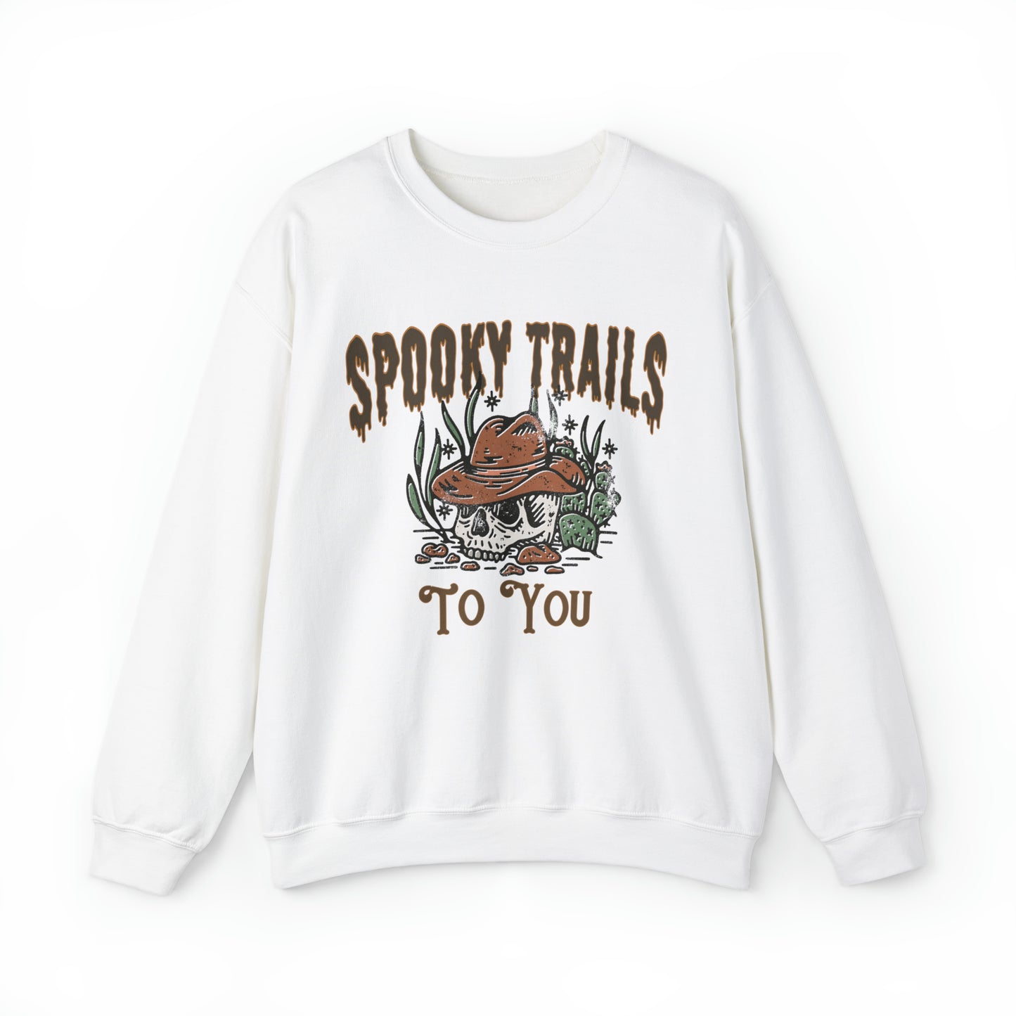 Spooky trails Skeleton cowboy sweatshirt, western halloween hoodie, vintage inspired sweater, rodeo skull desert cactus shirt, haunted tee