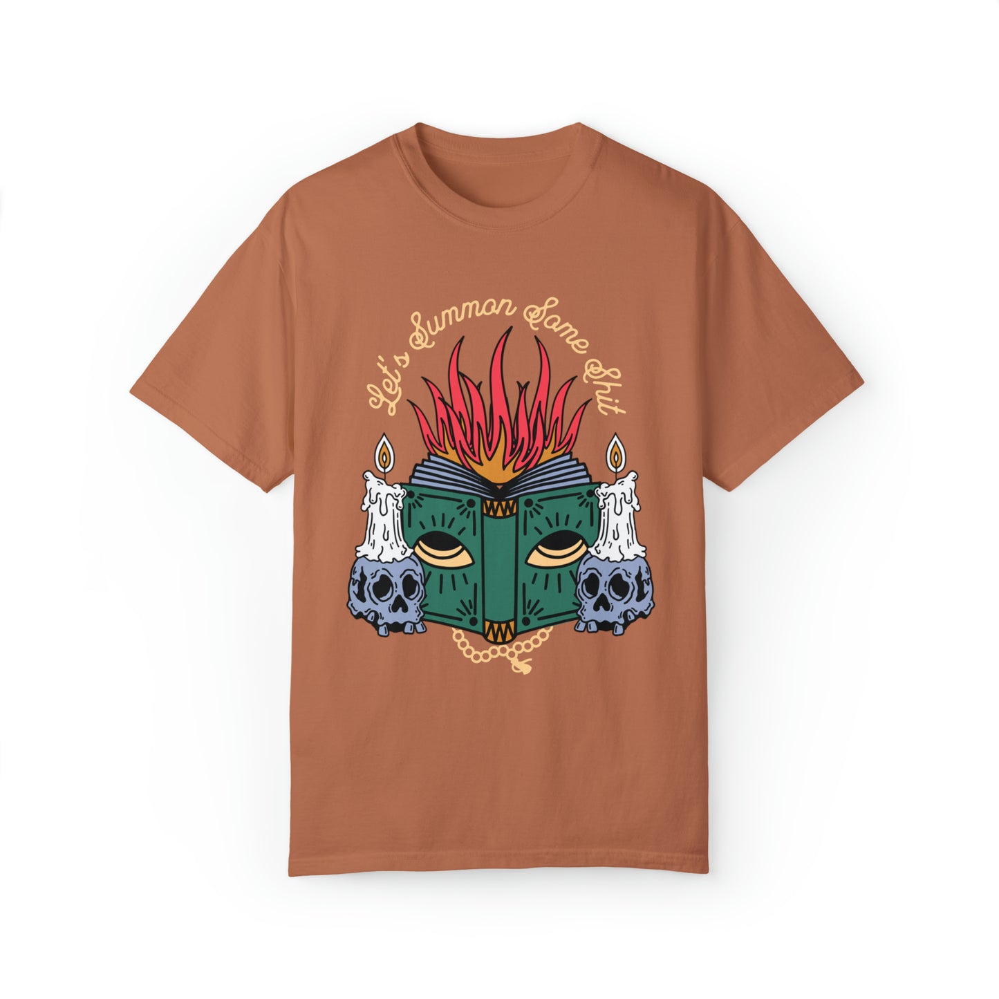 Comfort colors funny demonic lets summon some shit spell book tshirt, spooky season halloween shirt, witchy aesthetic tee, retro fall autumn