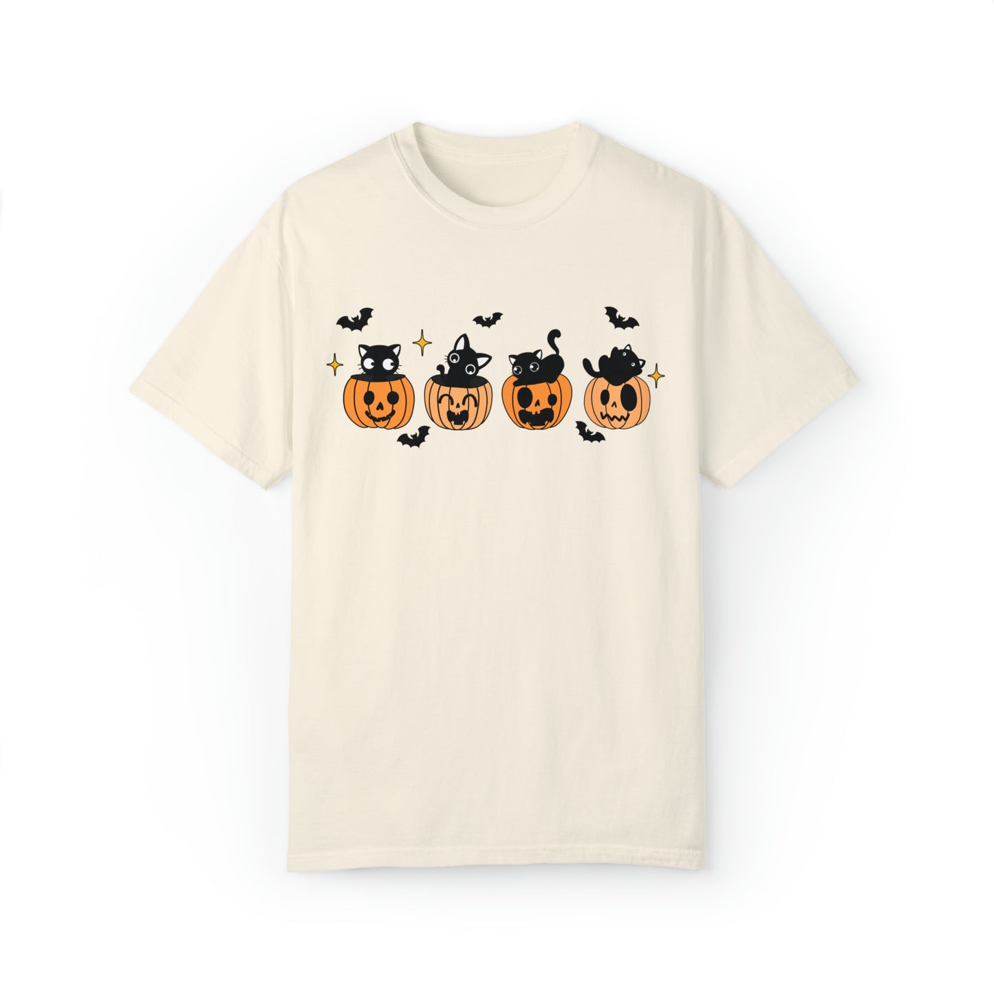 Comfort colors cute kitten halloween tshirt, groovy retro jack o lantern pumpkin bats and black cats shirt, spooky season tee, funny sweet