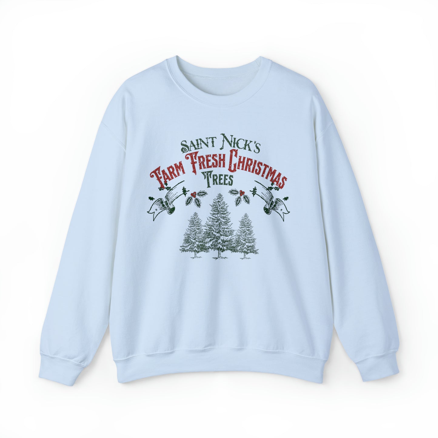 Cute Holiday Sweater, Saint Nick's farm fresh Christmas trees hoodie, Vintage inspired cozy xmas sweatshirt, holly jolly, merry, santa claus