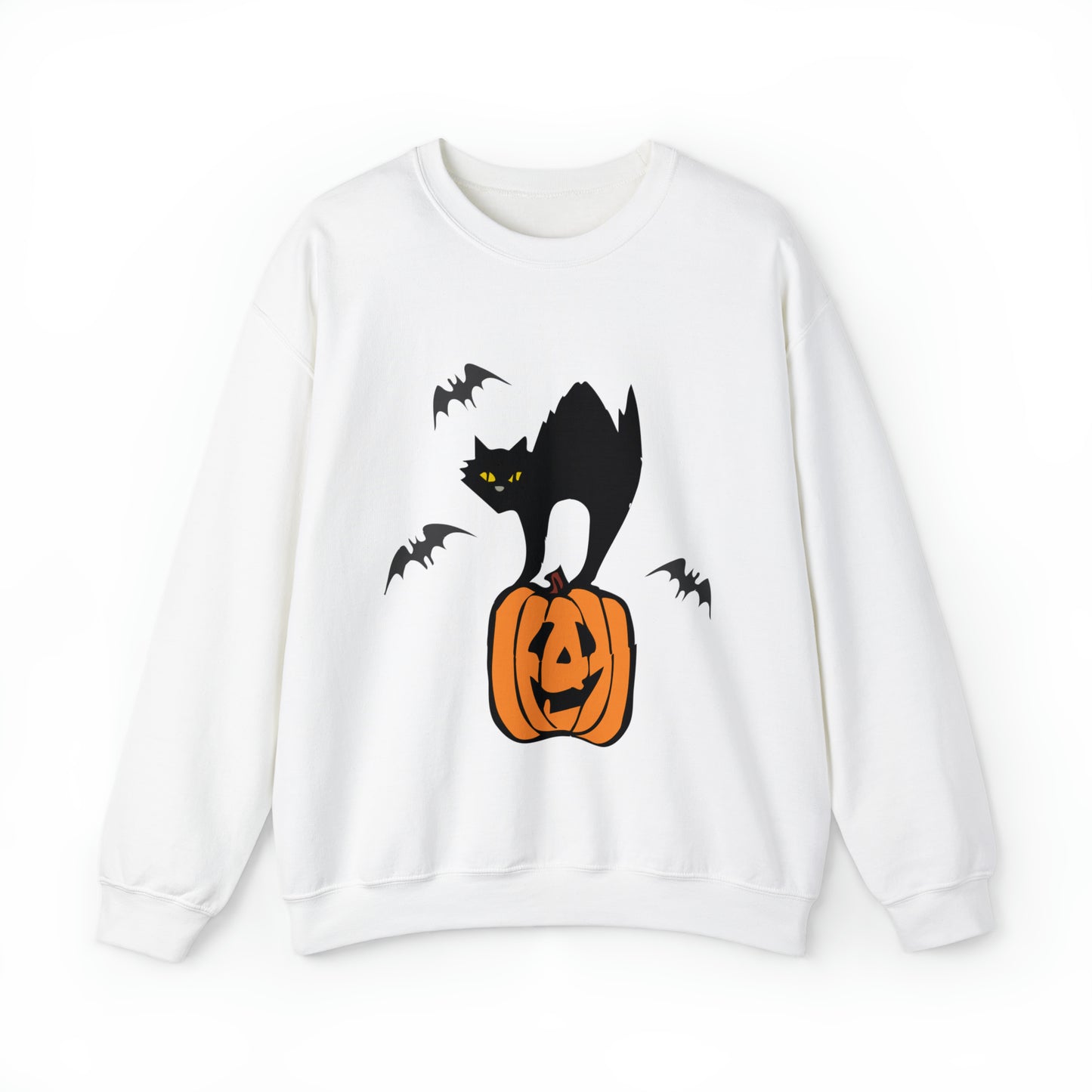 Funny black cat on a pumpkin Sweatshirt, cute jack o lantern and bats halloween hoodie, vintage hand drawn spooky sweater, boho fall autumn