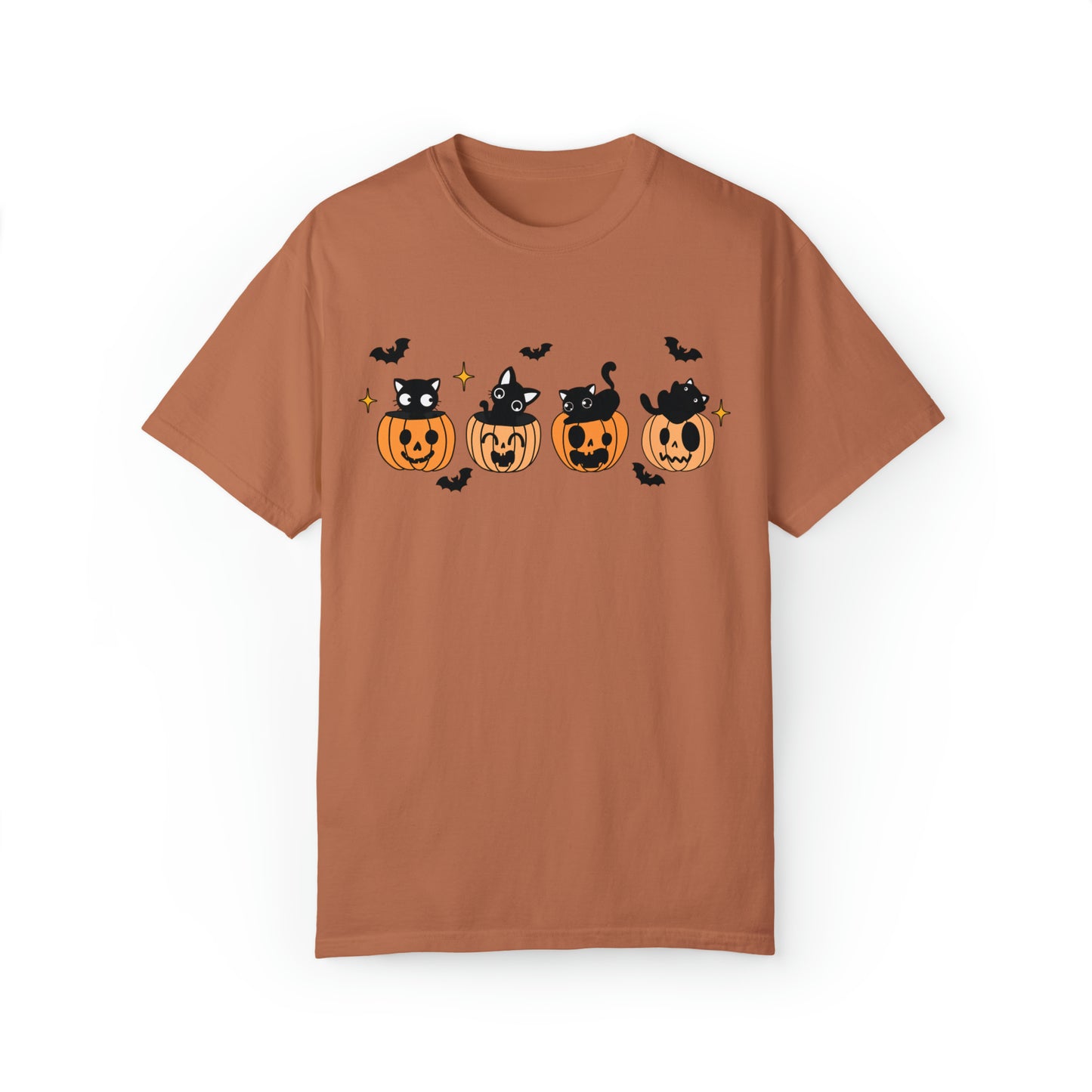 Comfort colors cute kitten halloween tshirt, groovy retro jack o lantern pumpkin bats and black cats shirt, spooky season tee, funny sweet