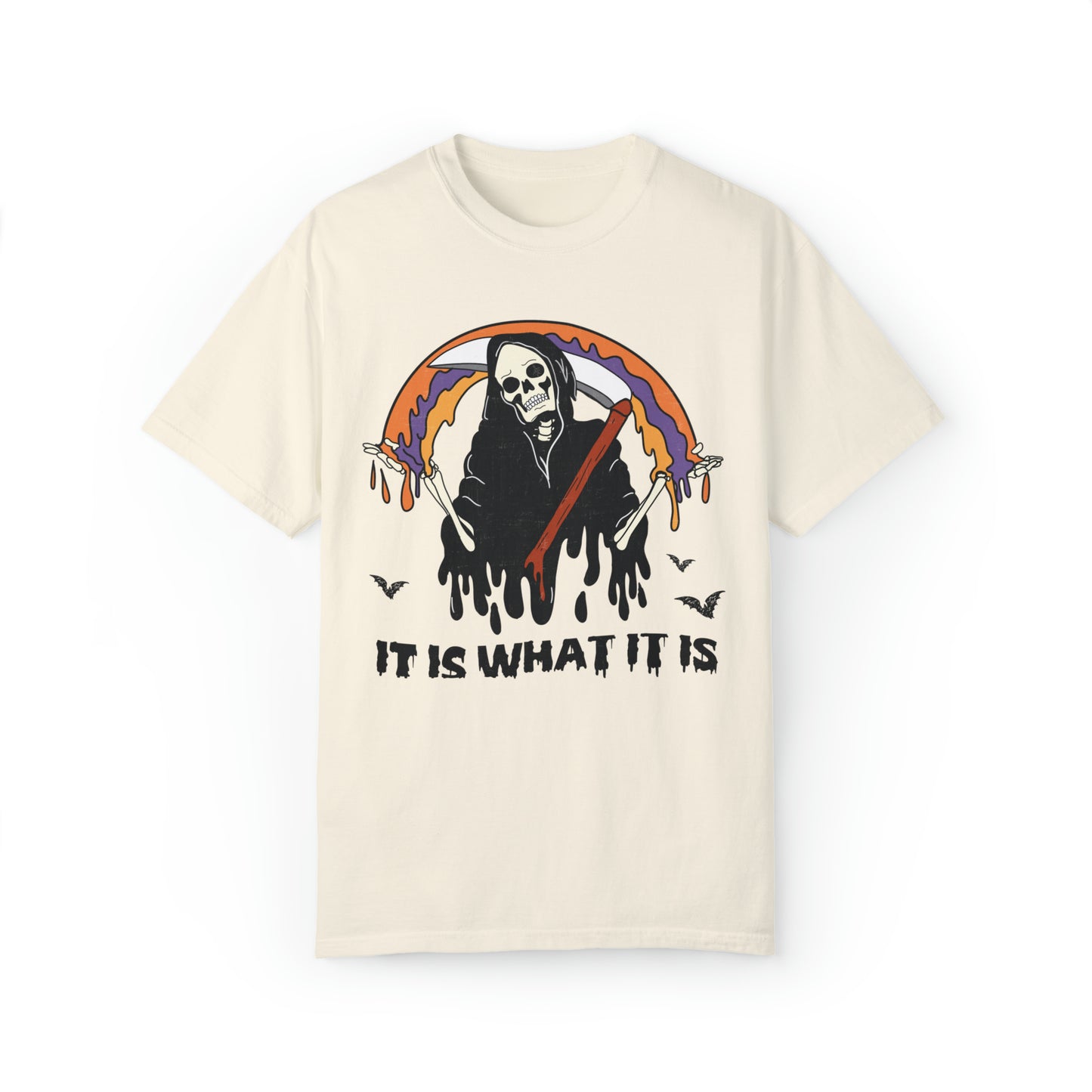 Comfort color funny skeleton grim reaper it is what it is tshirt, groovy meme halloween skeleton shirt, fall autumn graphic tee, death skull