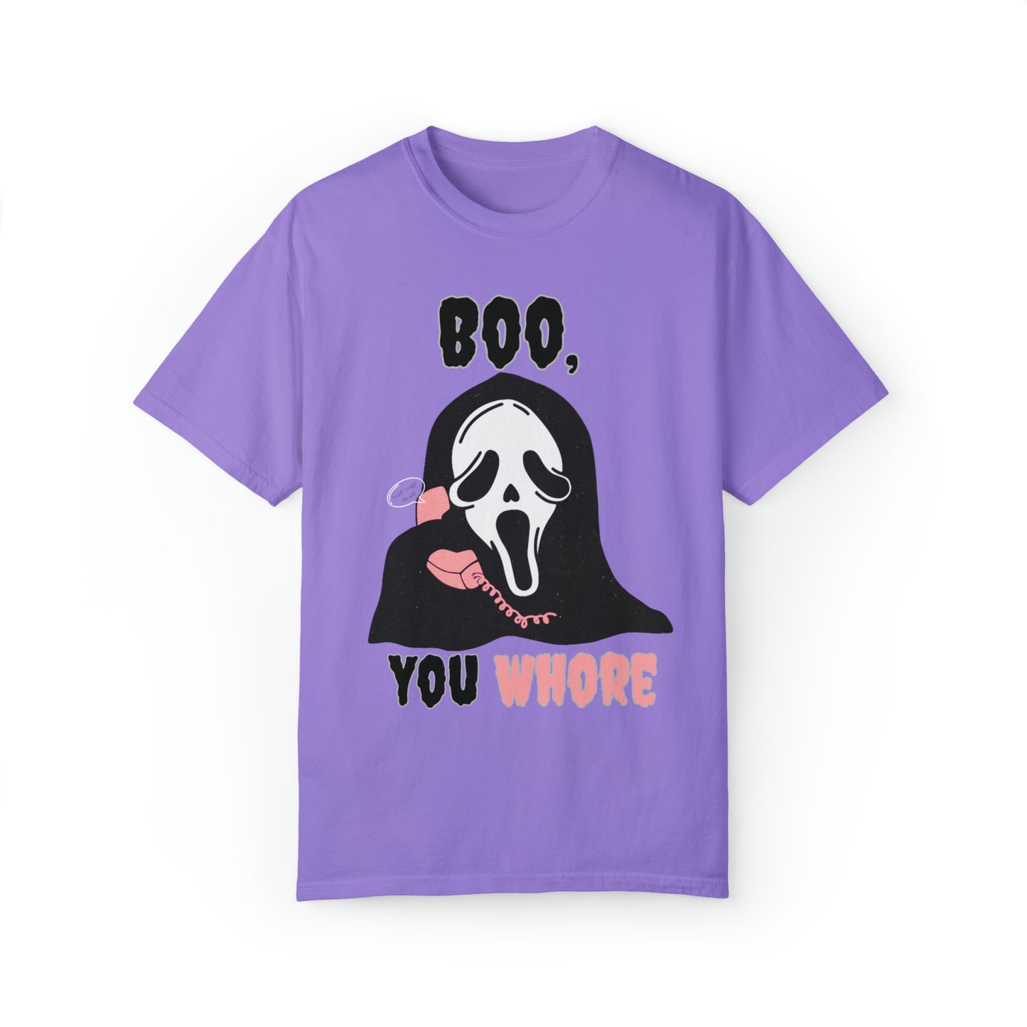 Funny Boo you whore mean girls halloween scream spoof tshirt, cute spooky season shirt, boho scary movie watching tee, ghost face