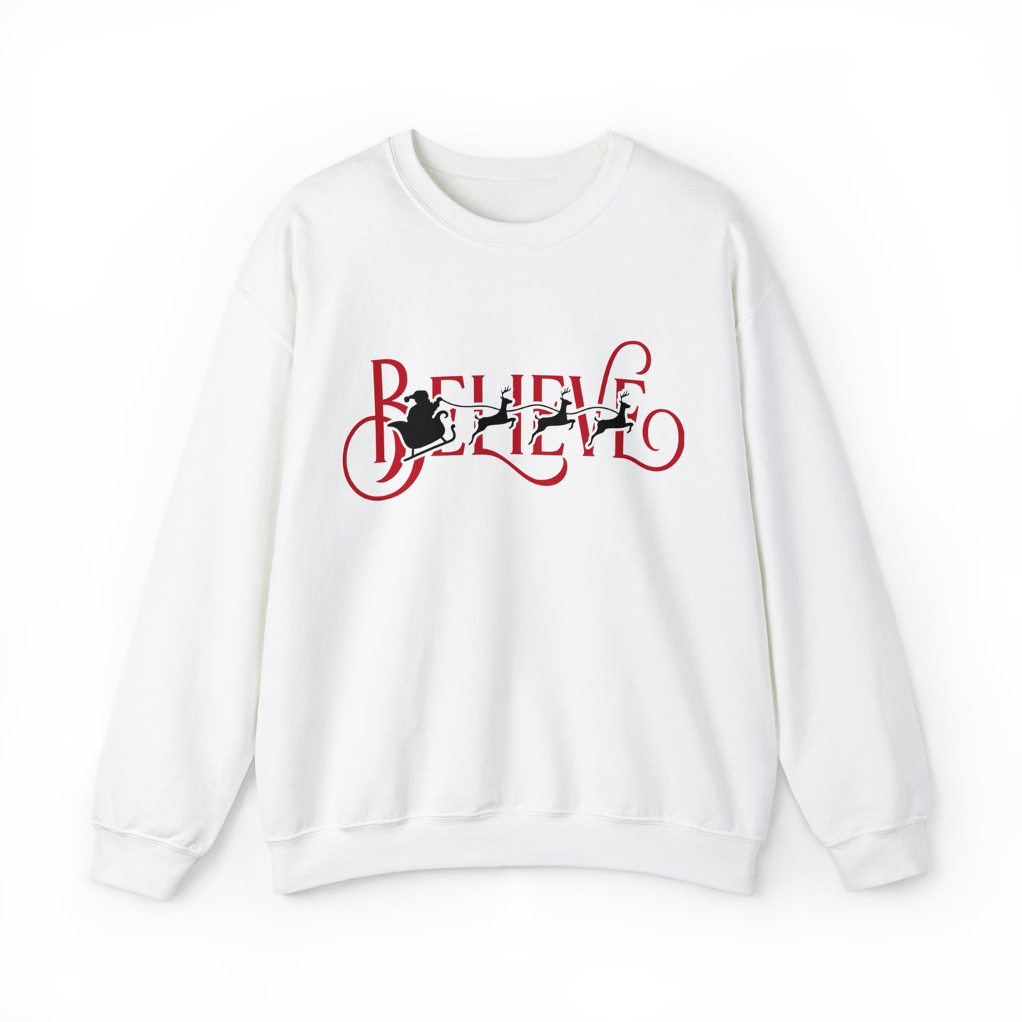 Santa sleigh believe Christmas sweatshirt, cute xmas sweater, festive holiday hoodie, classic party outfit