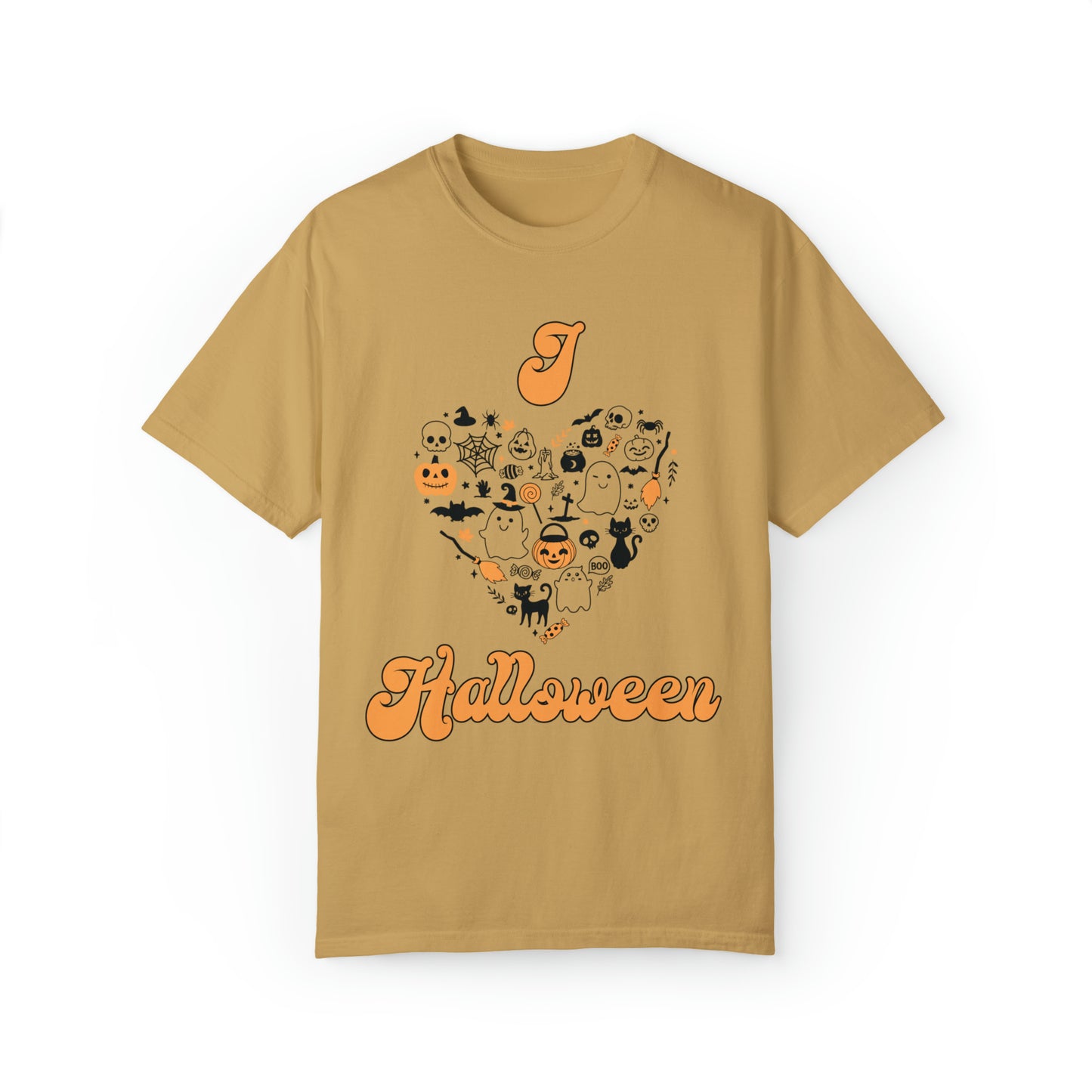 Comfort colors cute i love halloween shirt, retro ghost spooky tee, funny fall tshirt, thanksgiving shirt, back to school design, october