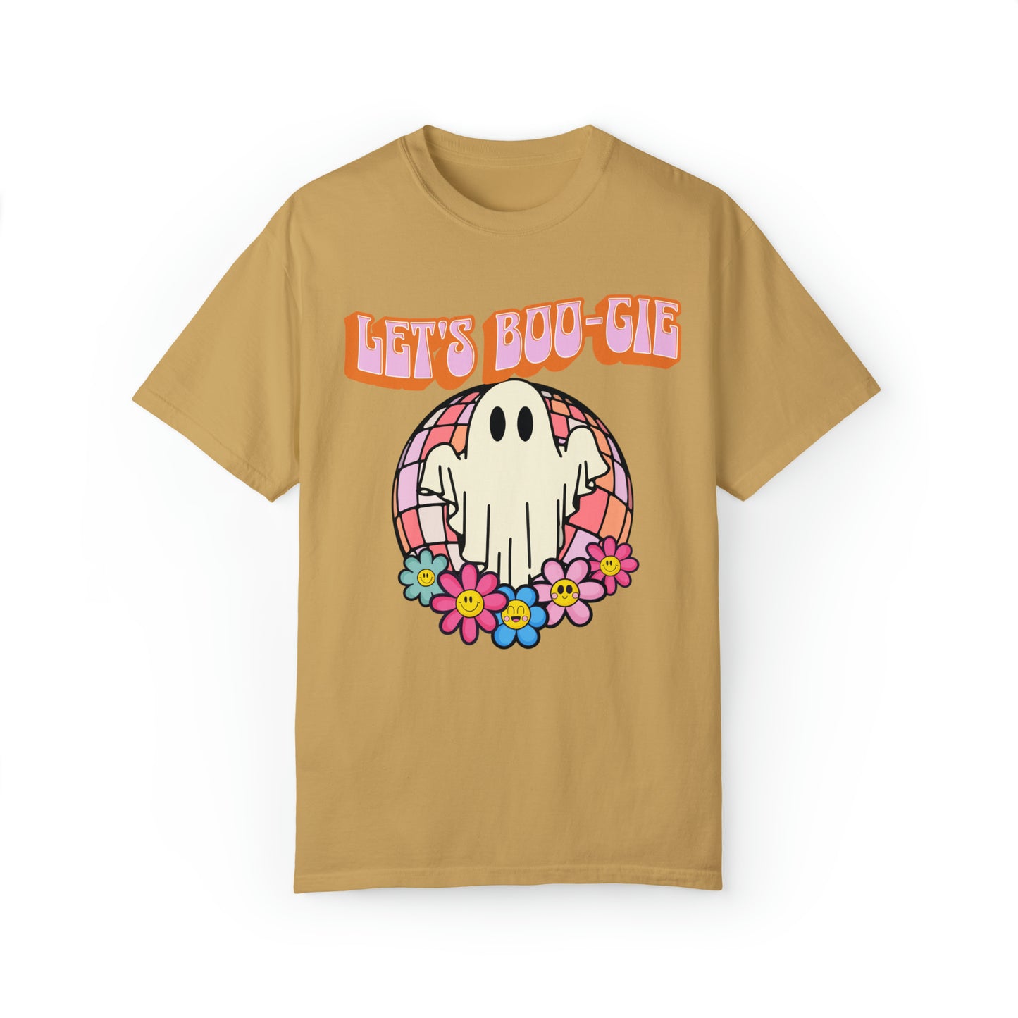 Comfort colors cute funny ghost halloween pun tshirt, lets boogie dance party shirt, groovy retro ghoul boo-ghie fall tee, autumn holiday